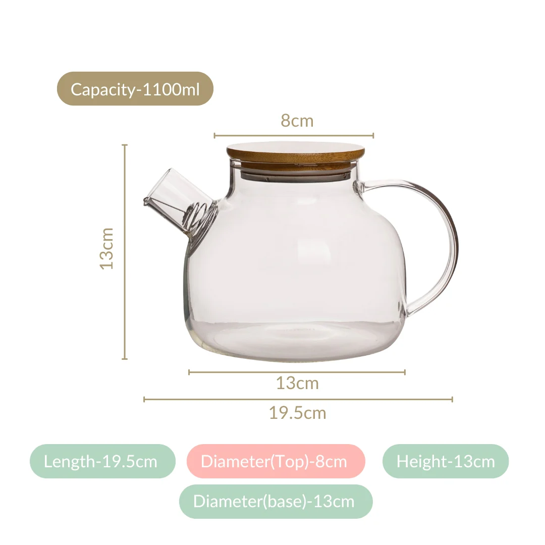 Borosilicate Glass Tea Pitcher With Lid 1100ml - Image 4