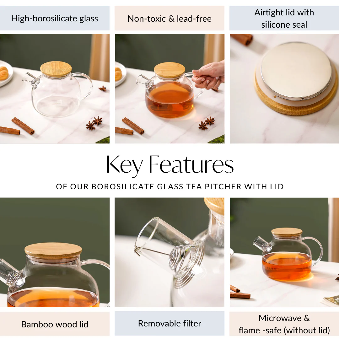 Borosilicate Glass Tea Pitcher With Lid 1100ml - Image 5
