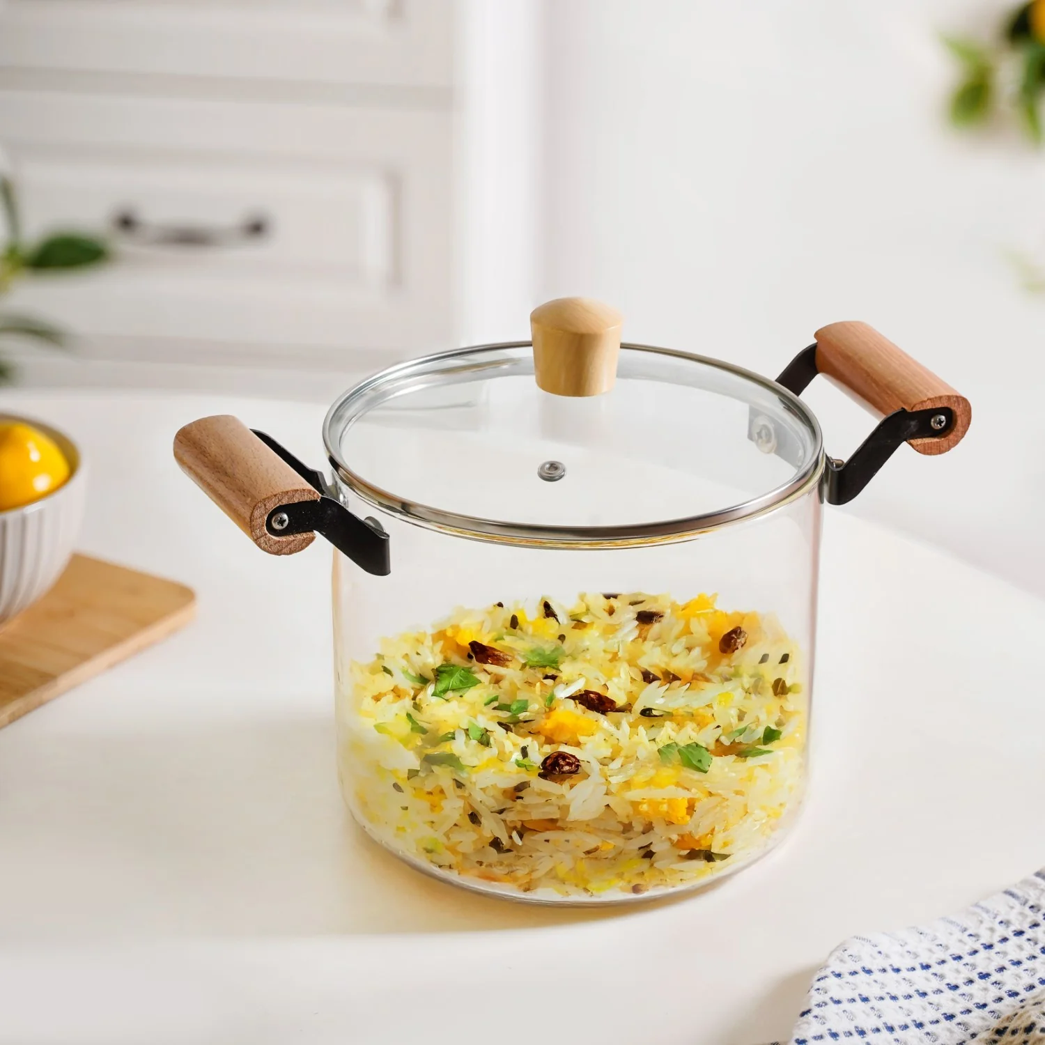 Borosilicate Stovetop Pot With Wooden Handle Large 4500ml