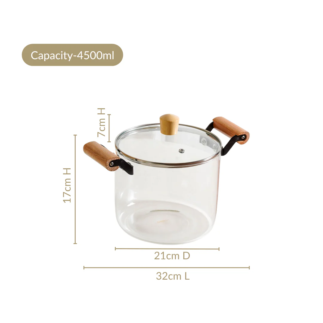 Borosilicate Stovetop Pot With Wooden Handle Large 4500ml - Image 3