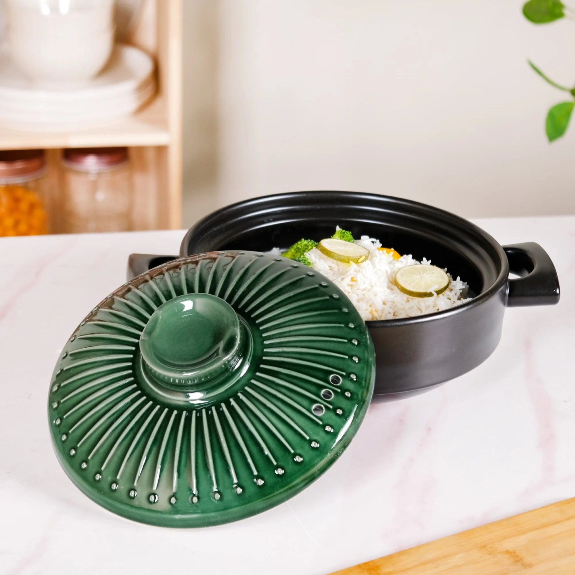 Botanica Ceramic Casserole Cooking Pot Green 2000ml - Image 11