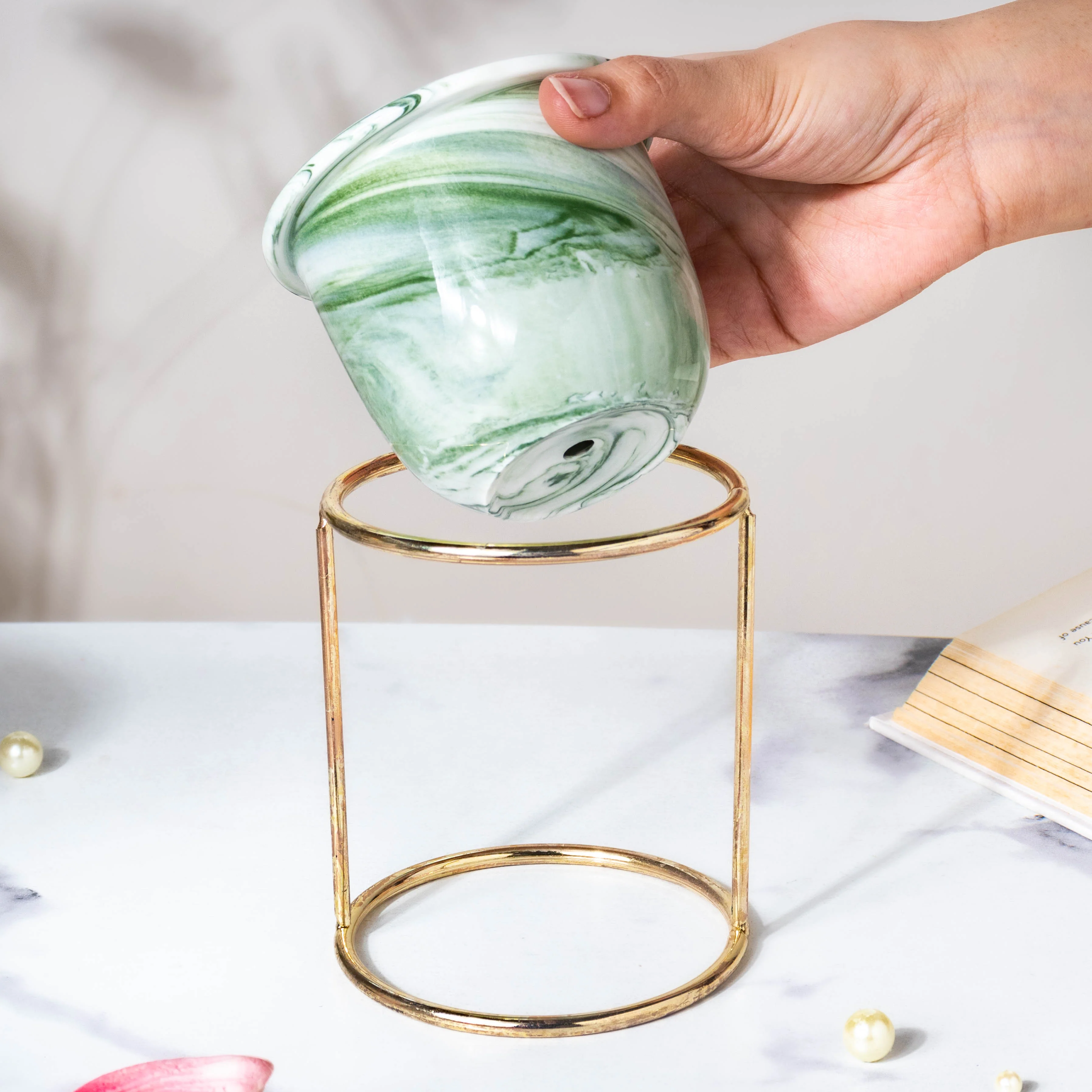 Botanica Marble Green Planter with Stand - Image 2