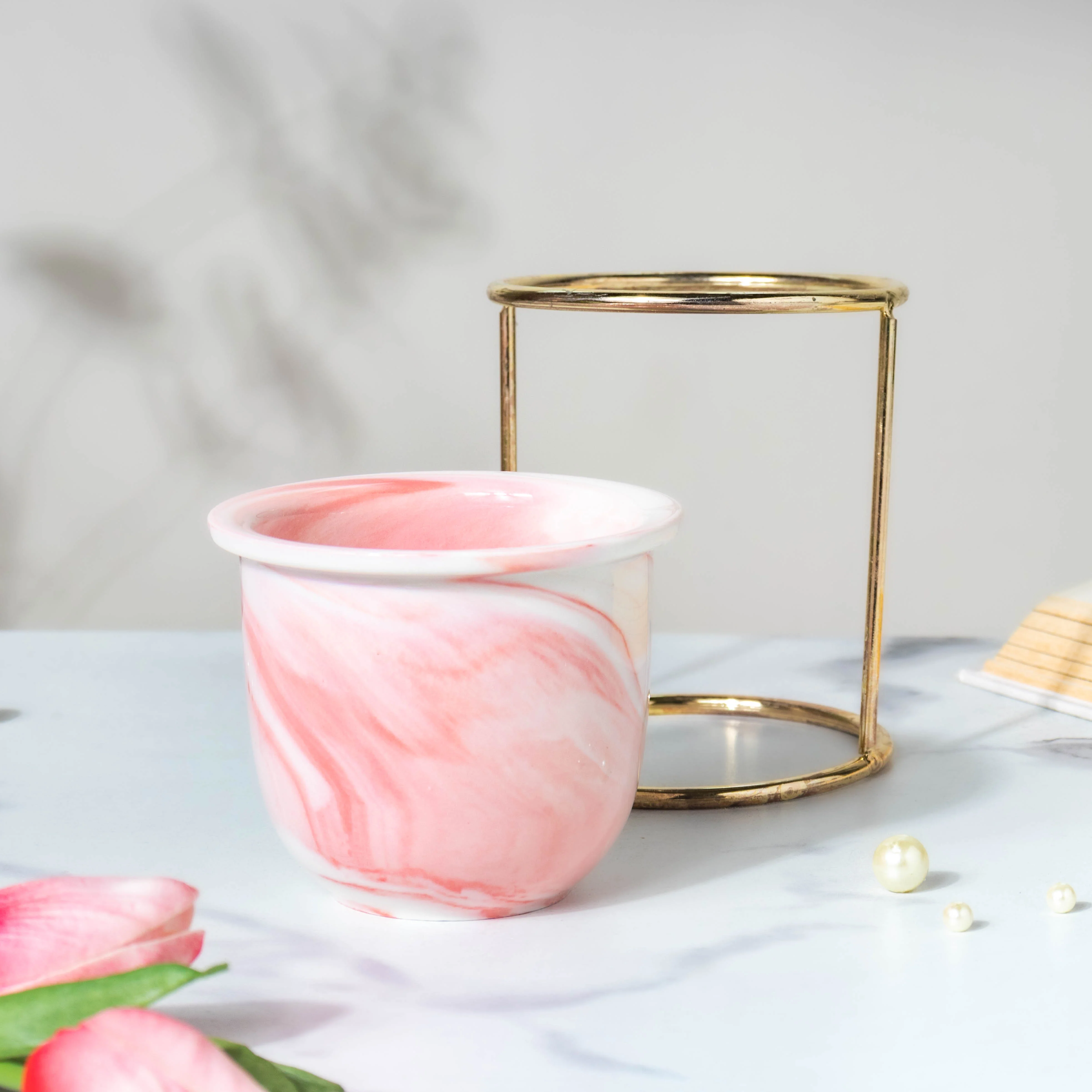 Botanica Marble Pink Planter with Stand - Image 5