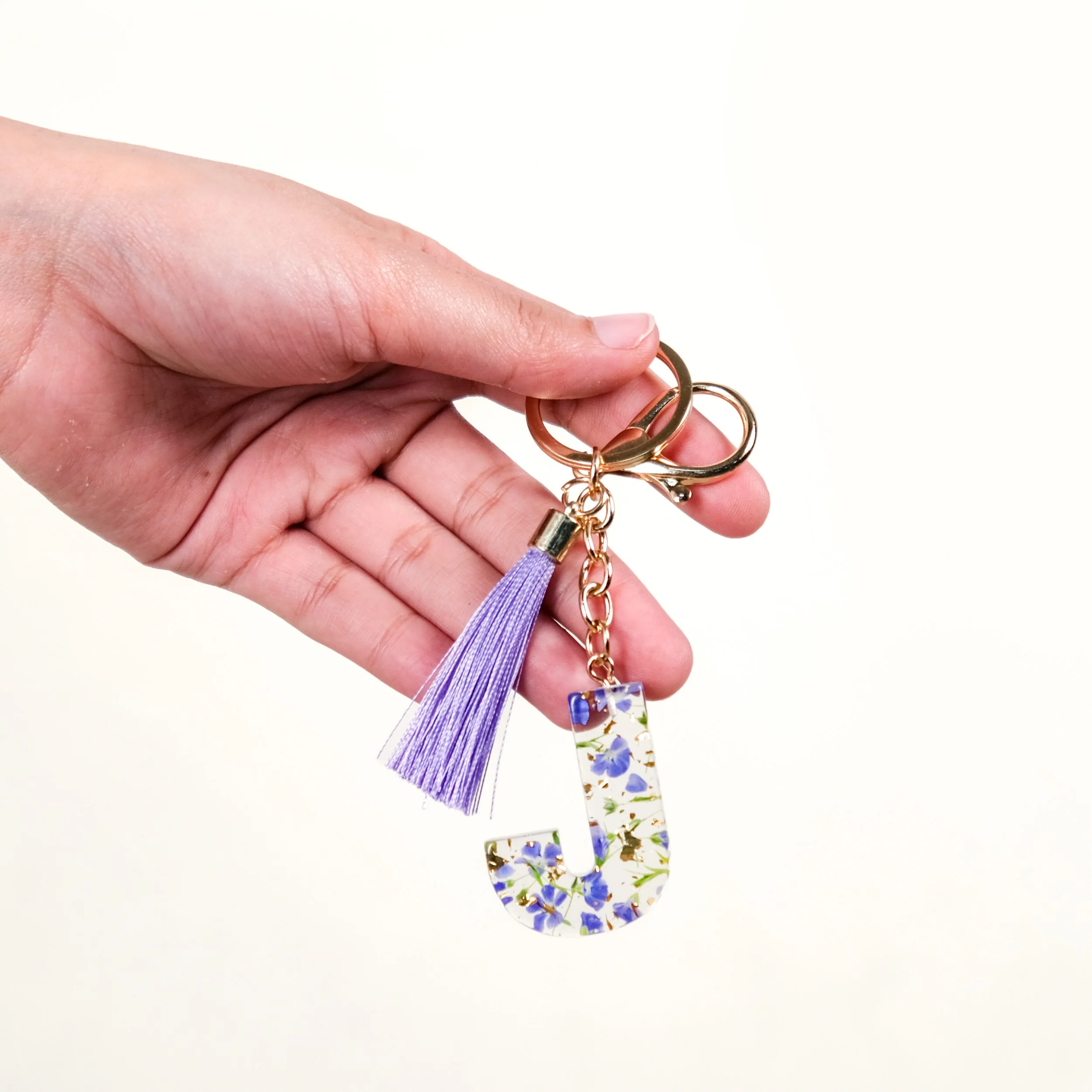 Botanical Harmony Letter J Resin Art Keychain - Image 2