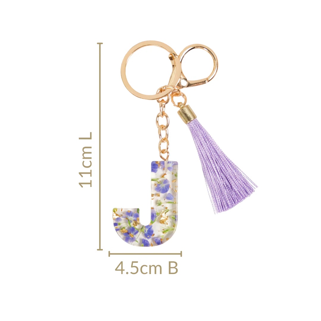 Botanical Harmony Letter J Resin Art Keychain - Image 4