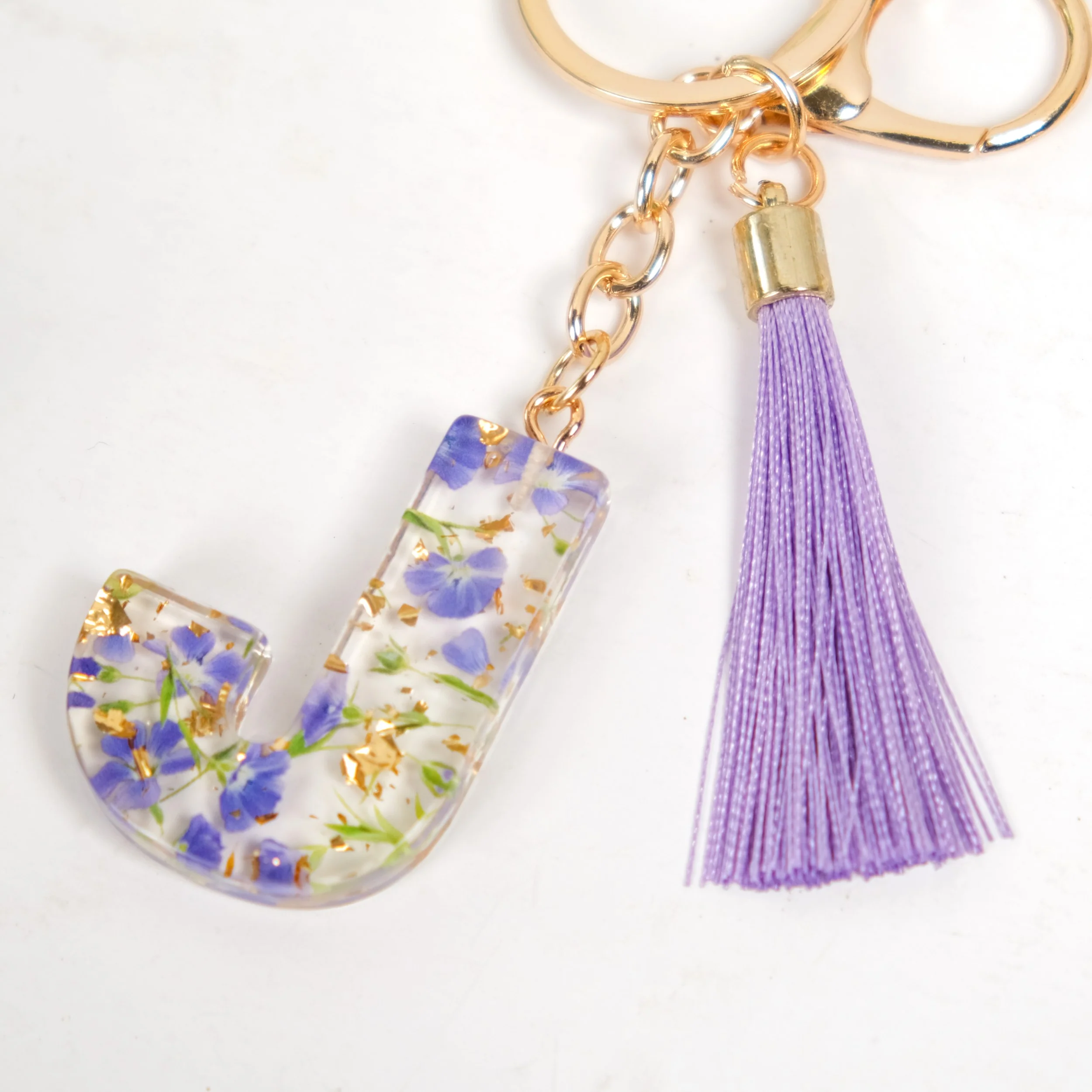 Botanical Harmony Letter J Resin Art Keychain - Image 7