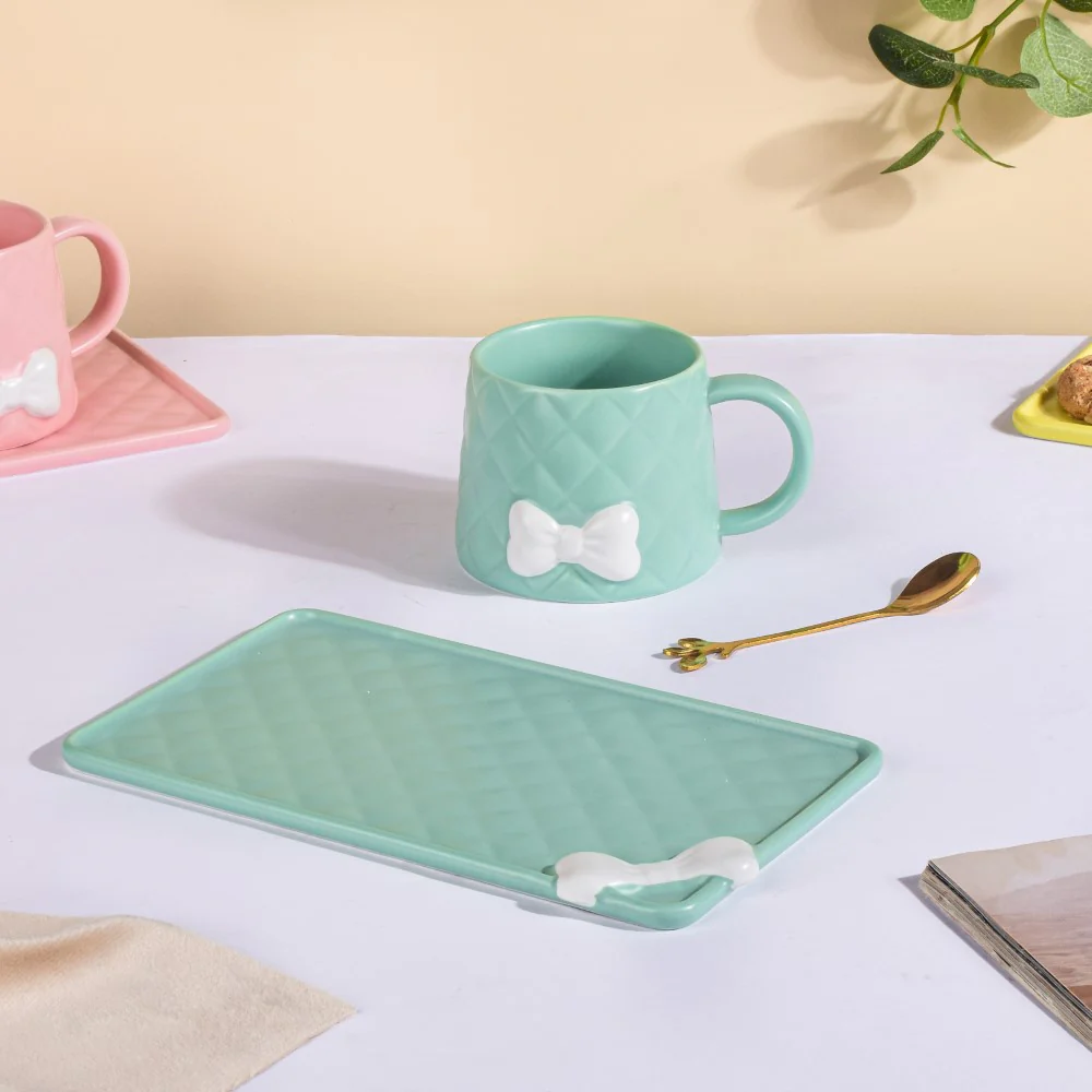 Bow Cup With Rectangular Plate Green 260 ml - Image 3