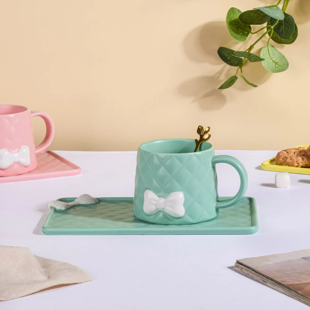 Bow Cup With Rectangular Plate Green 260 ml - Image 4
