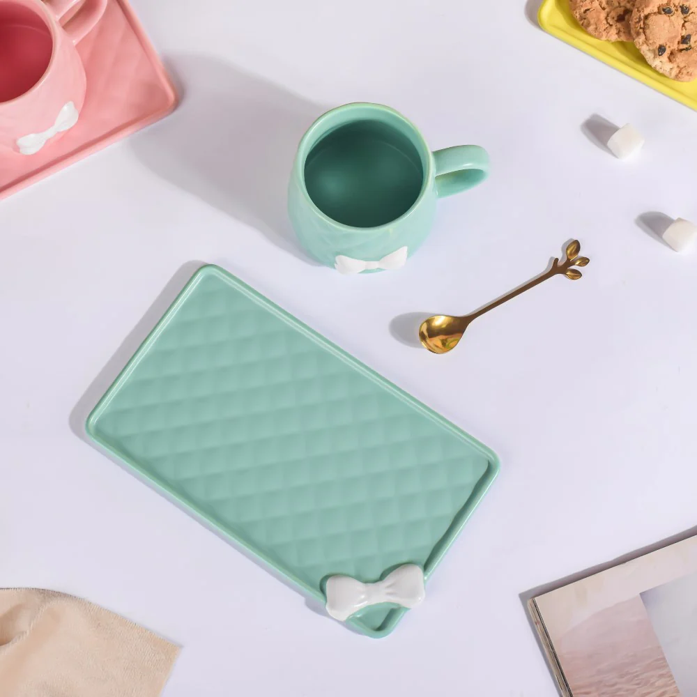 Bow Cup With Rectangular Plate Green 260 ml - Image 5