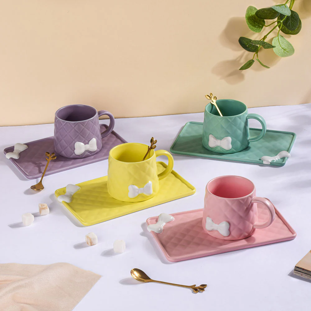 Bow Cup With Rectangular Plate Green 260 ml - Image 8