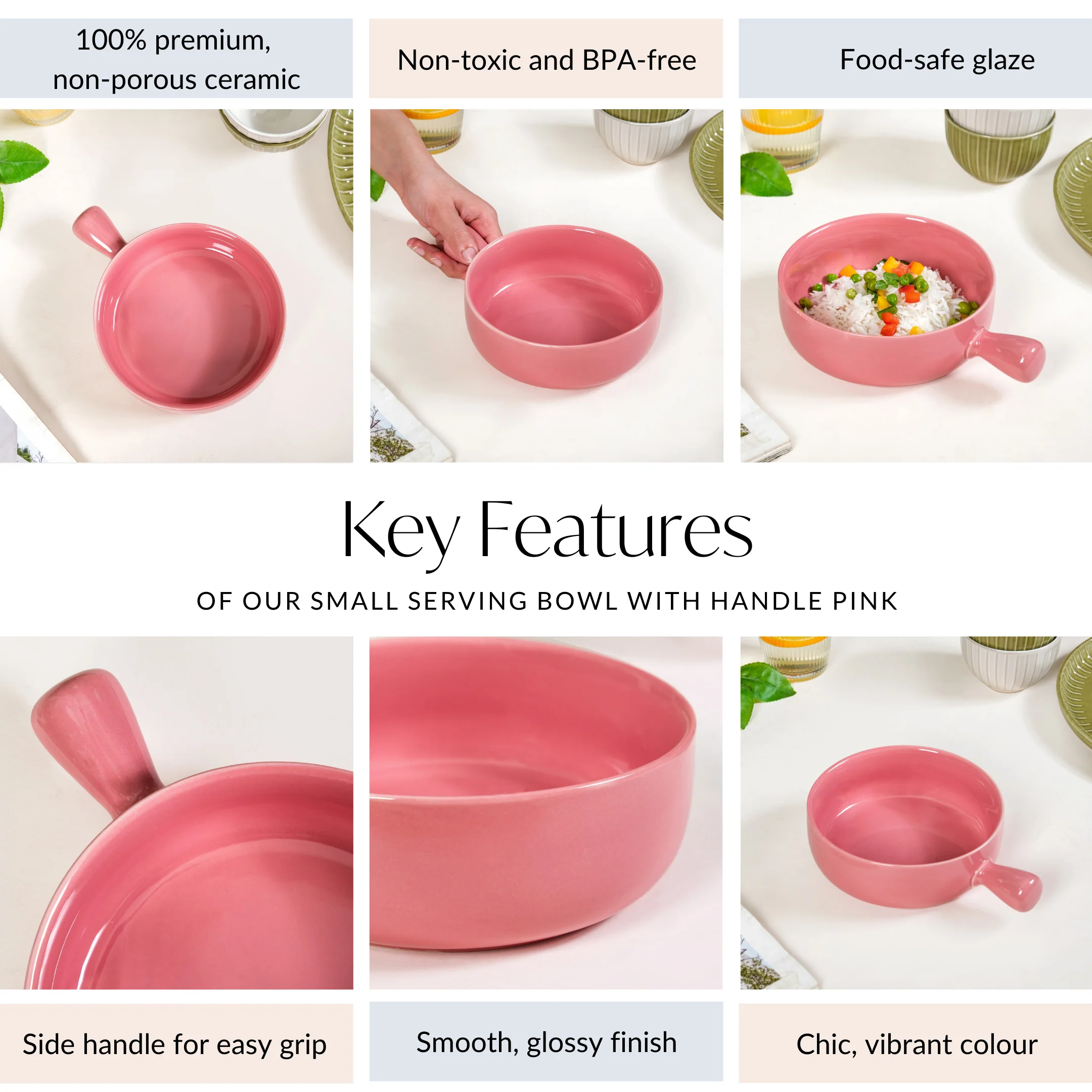 Bowl With Handle Pink 700ml - Image 5
