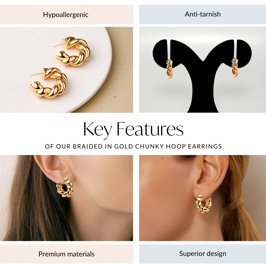Braided In Gold Chunky Hoop Earrings - Image 5
