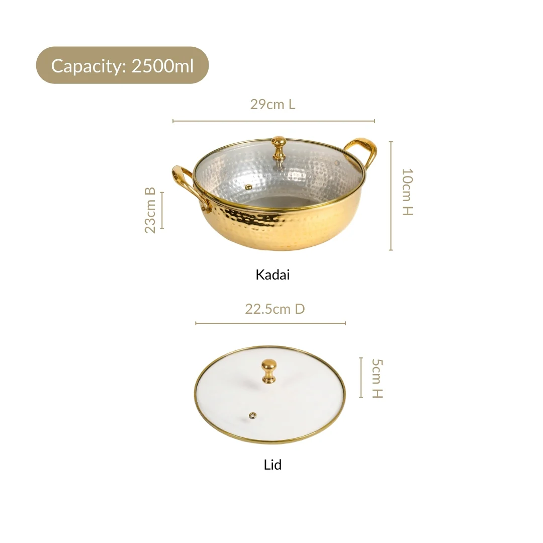 Brass Kadhai With See through Glass Lid 2500ml - Image 5