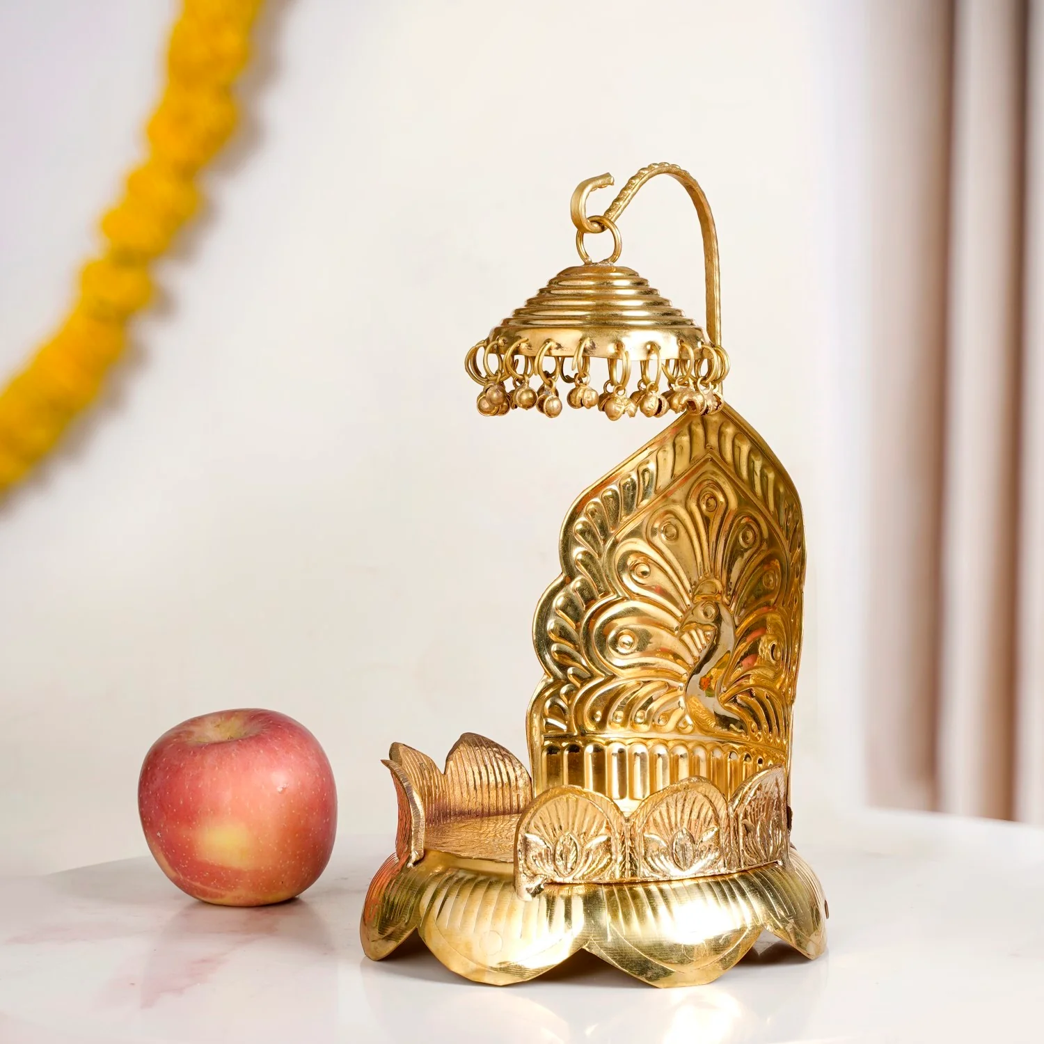 Brass Krishna Singhasan With Lotus And Peacock Embossing - Image 10