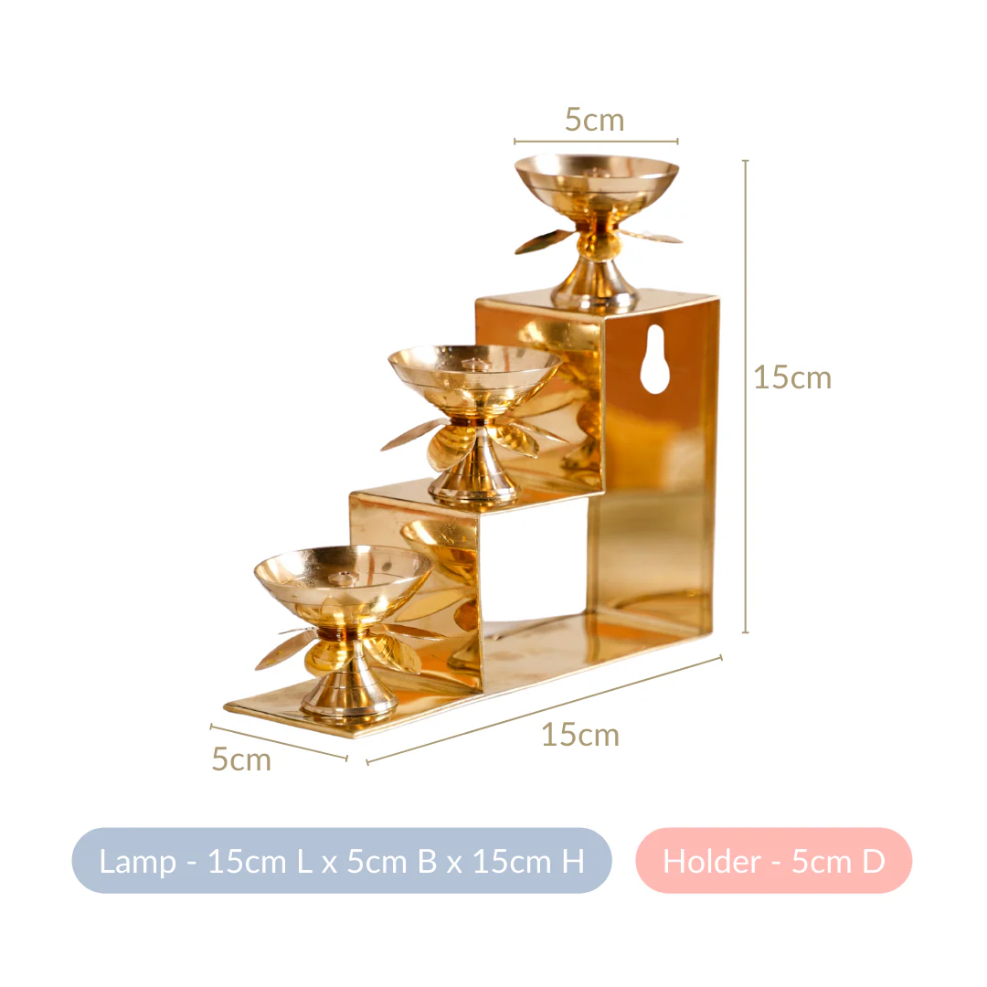 Brass Step Decorative Flower Diya Stand Set Of 2 Gold - Image 6