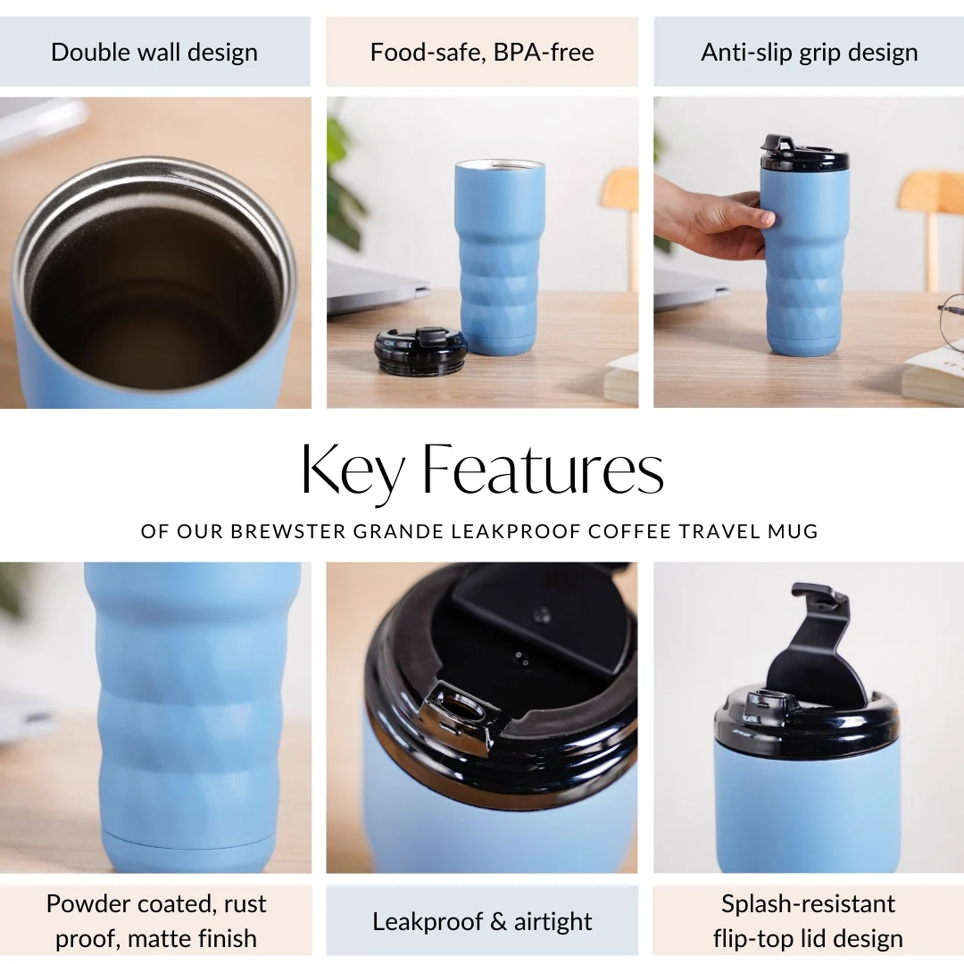 Brewster Grande Leakproof Copper Insulated Travel Bottle Azure Blue 590ml - Image 7