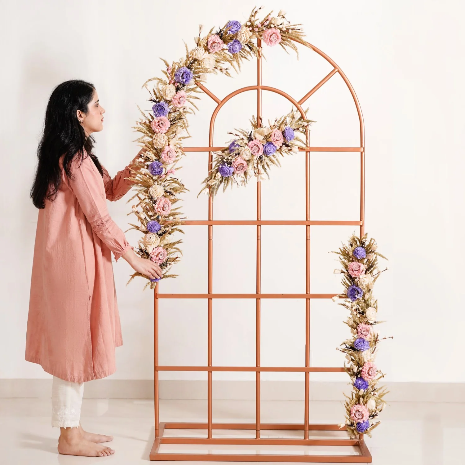 Bronze Arch Window Metal Backdrop Frame With Decorations 42 Inch - Image 6
