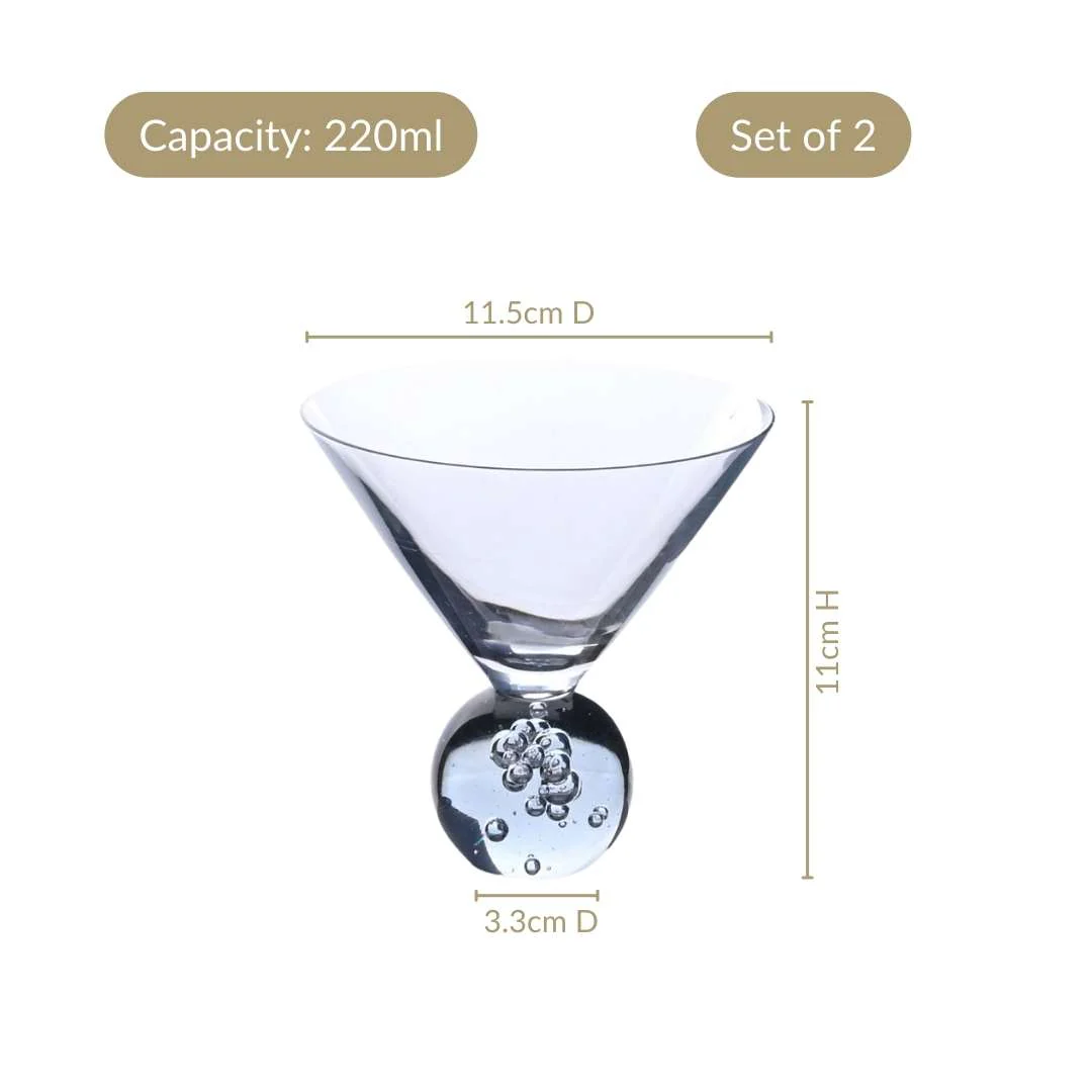 Bubble Base Martini Glass Set Of 2 220ml Blue - Image 4