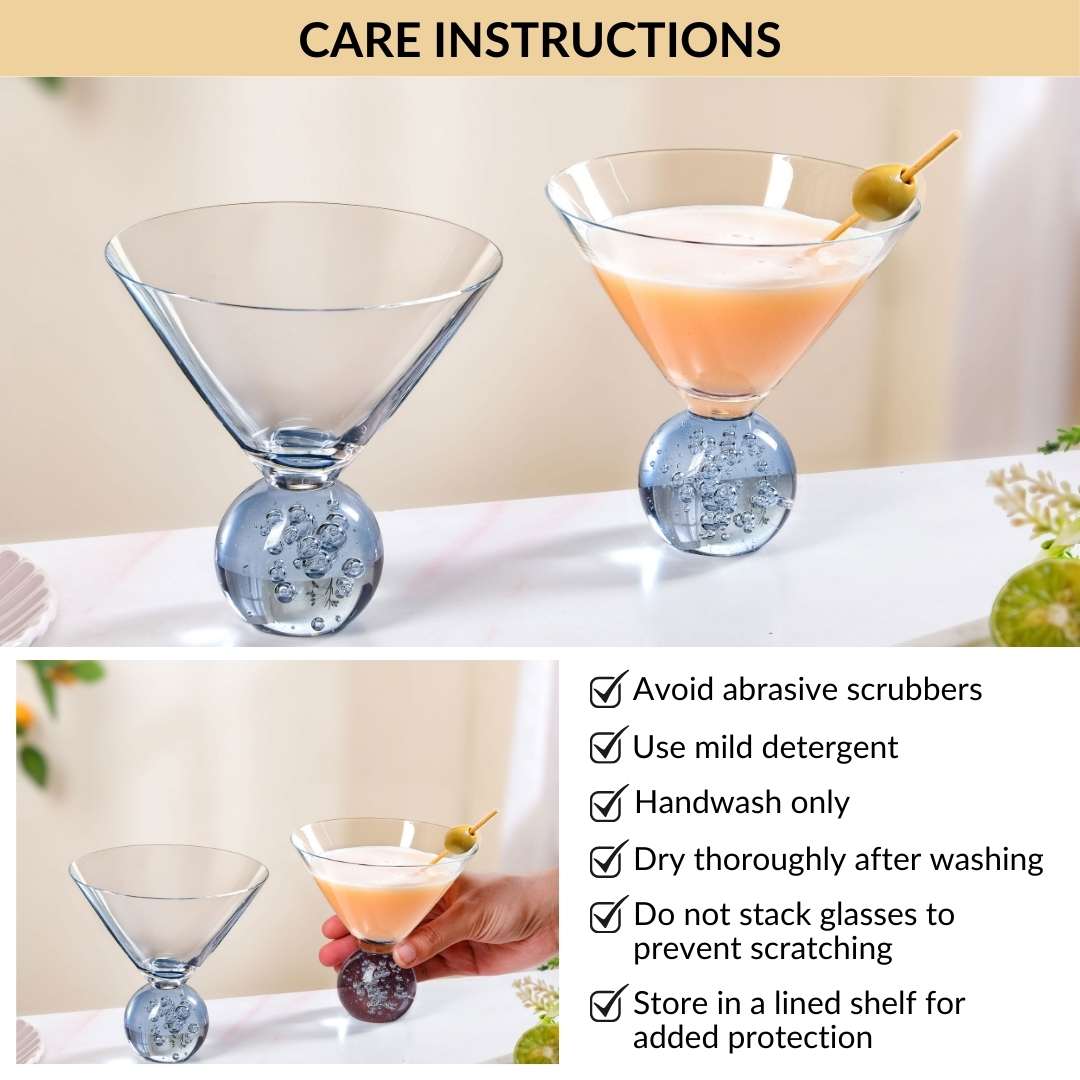 Bubble Base Martini Glass Set Of 2 220ml Blue - Image 8