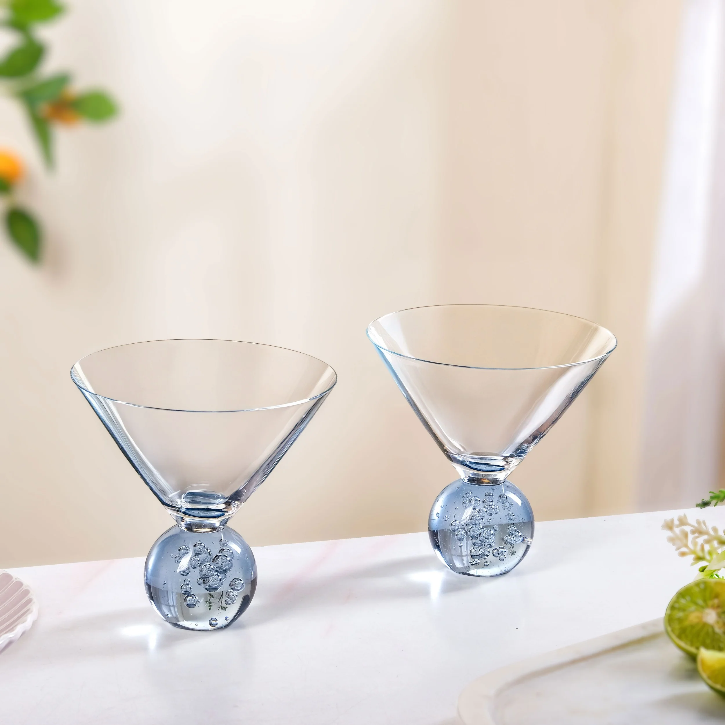Bubble Base Martini Glass Set Of 2 220ml Blue - Image 9
