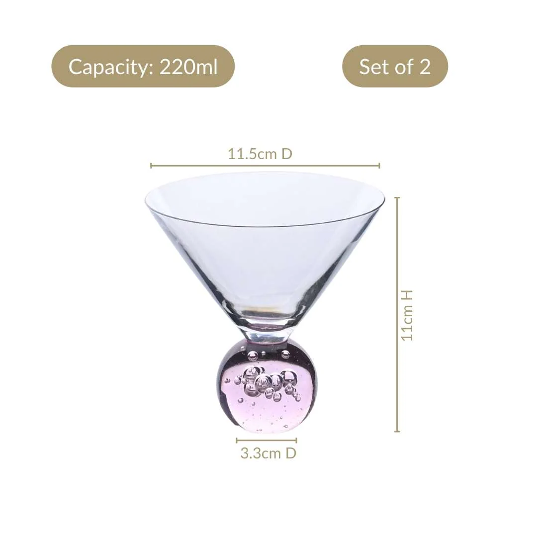 Bubble Base Martini Glass Set Of 2 220ml Pink - Image 4