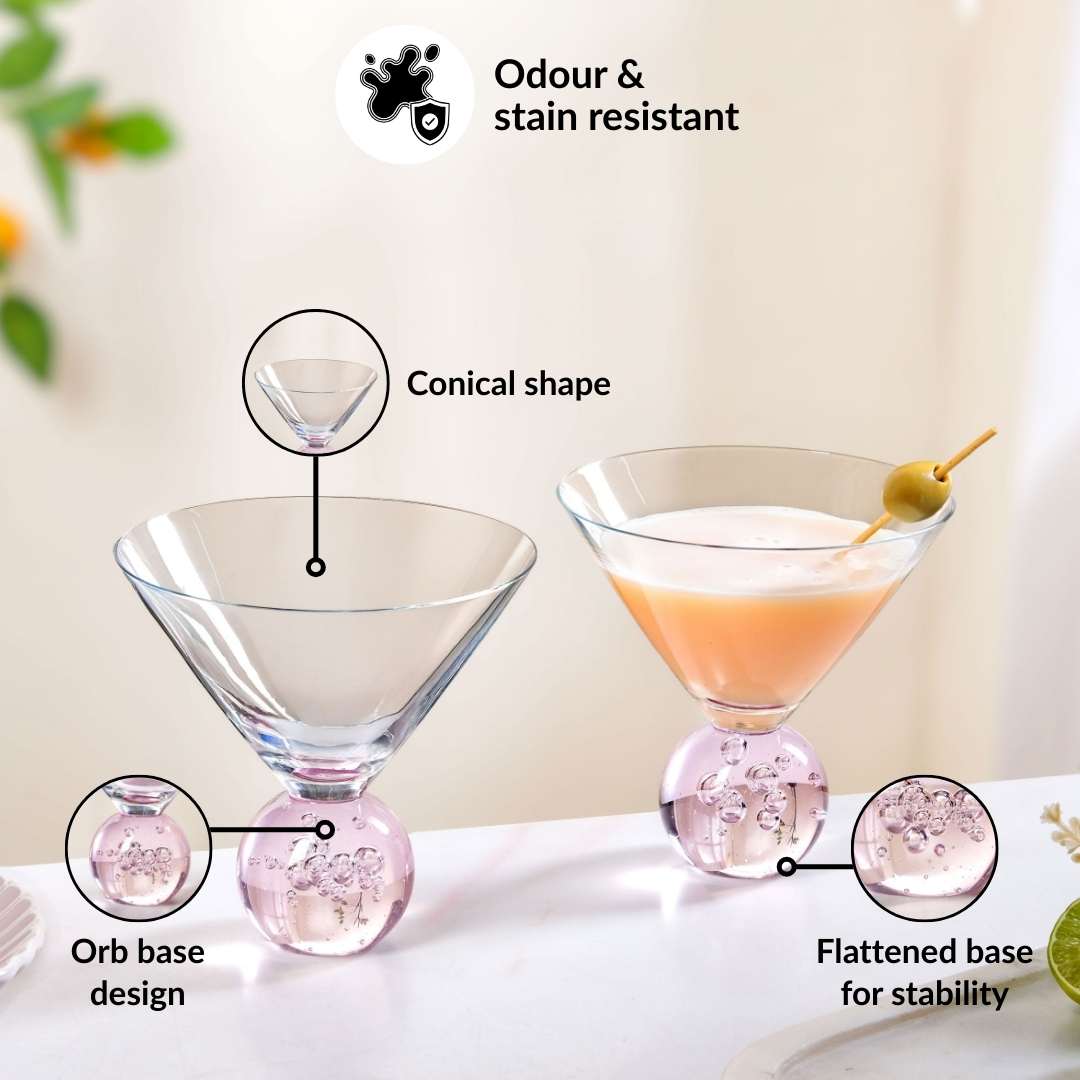 Bubble Base Martini Glass Set Of 2 220ml Pink - Image 5