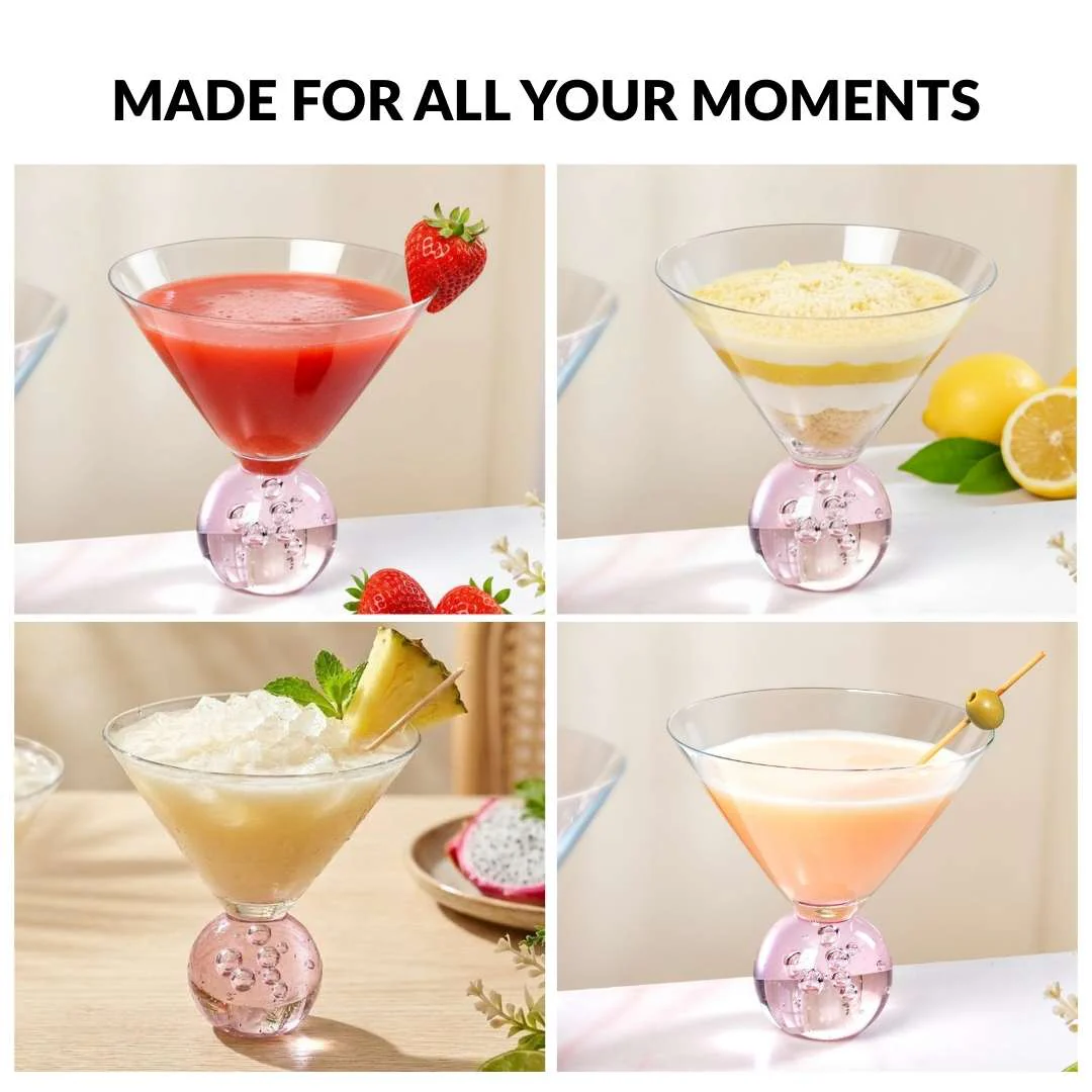 Bubble Base Martini Glass Set Of 2 220ml Pink - Image 6
