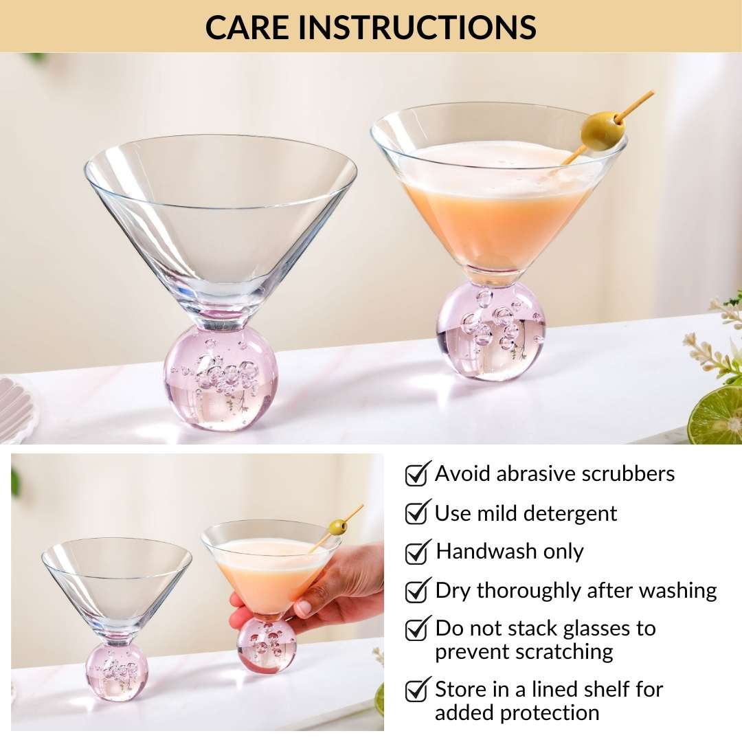 Bubble Base Martini Glass Set Of 2 220ml Pink - Image 8