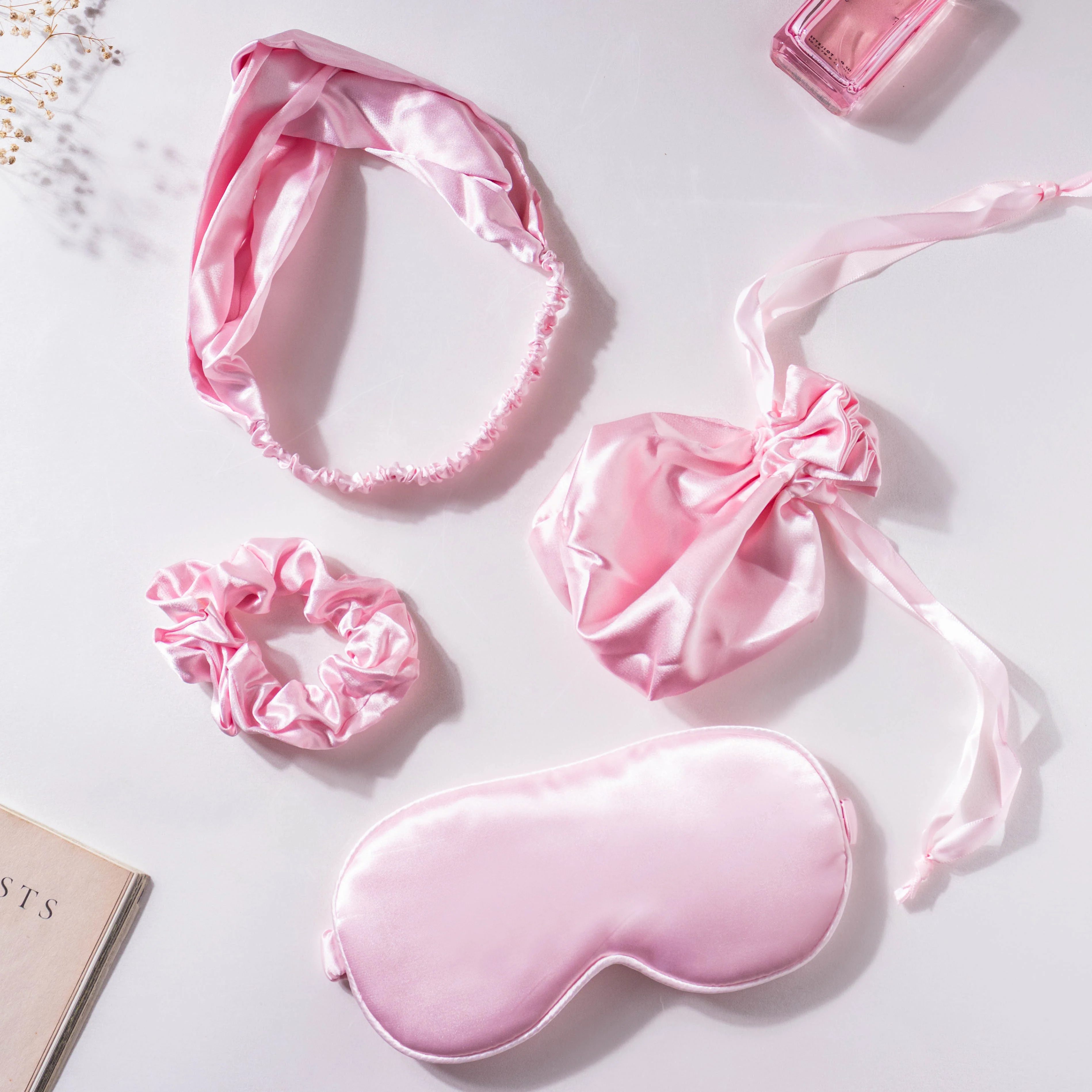 Bubblegum Pink Satin Sleep Care Set of 4