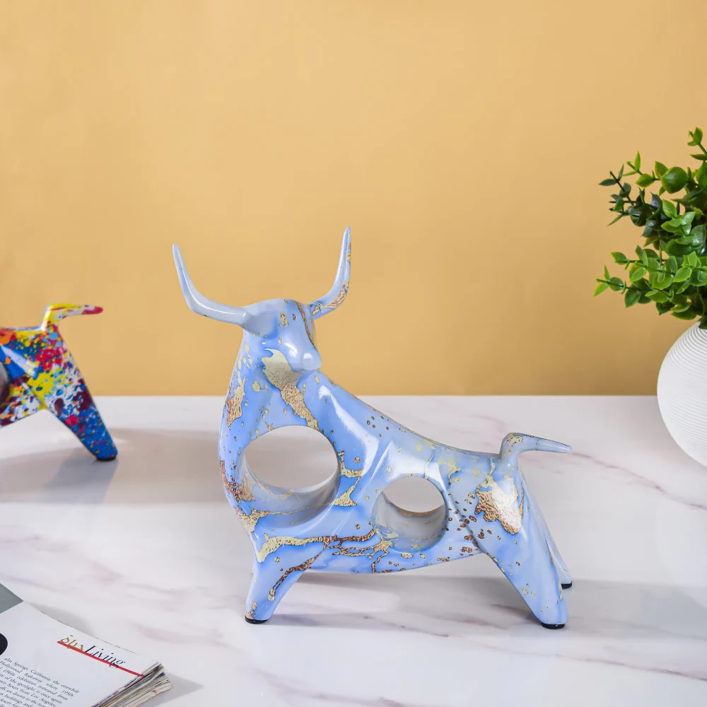Bull Sculpture Resin Blue 8 Inch - Image 6