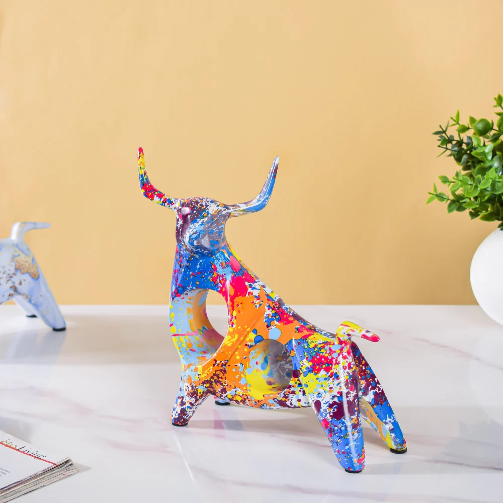 Bull Sculpture Resin Multicolour 8 Inch - Image 5