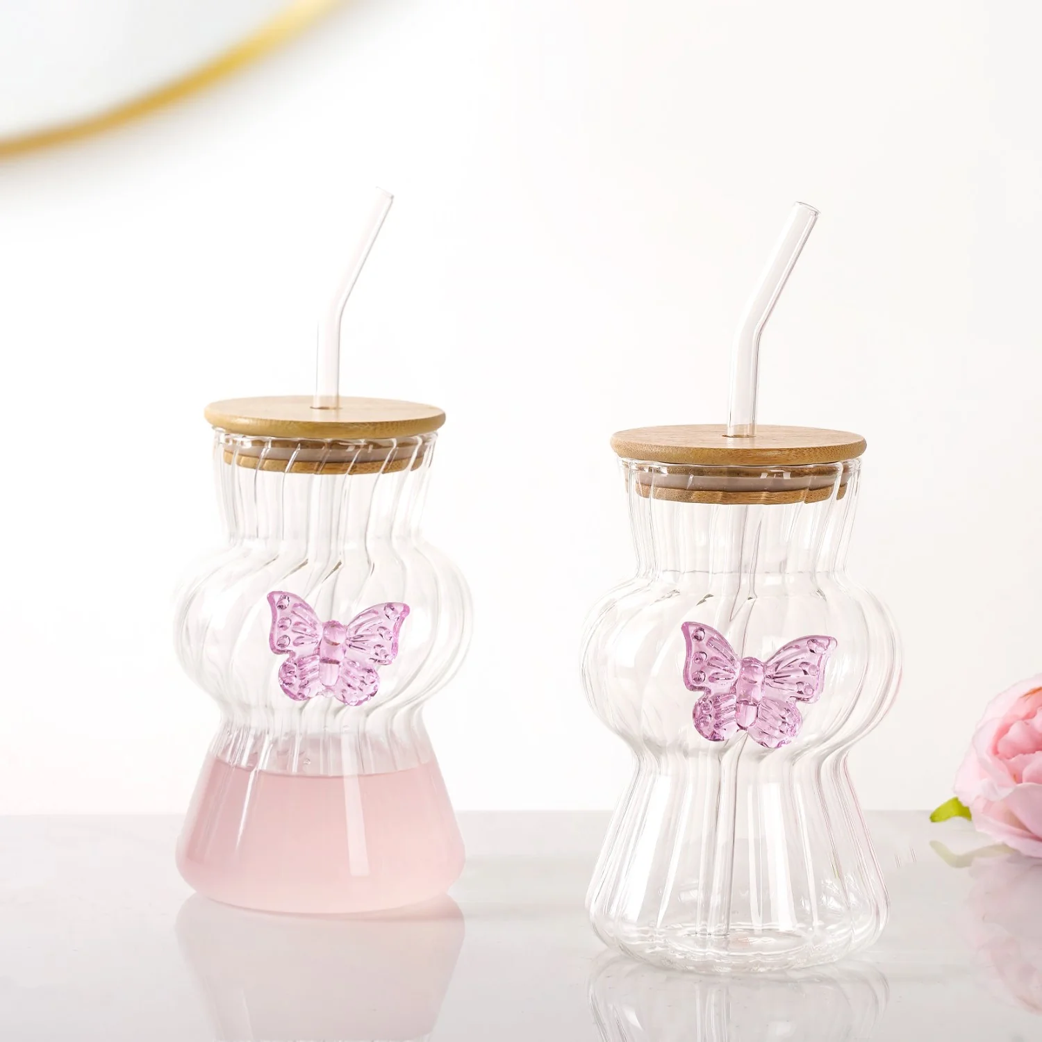 Butterfly Beverage Tumbler Set Of 2 With Straw 500ml - Image 3