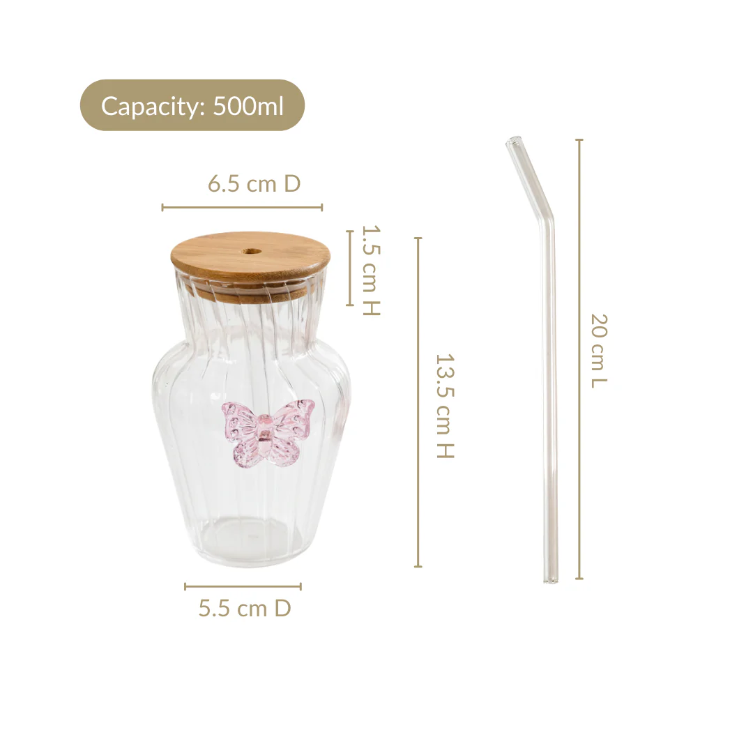 Butterfly Bloom Borosilicate Tumbler With Straw Set Of 2 500ml - Image 6