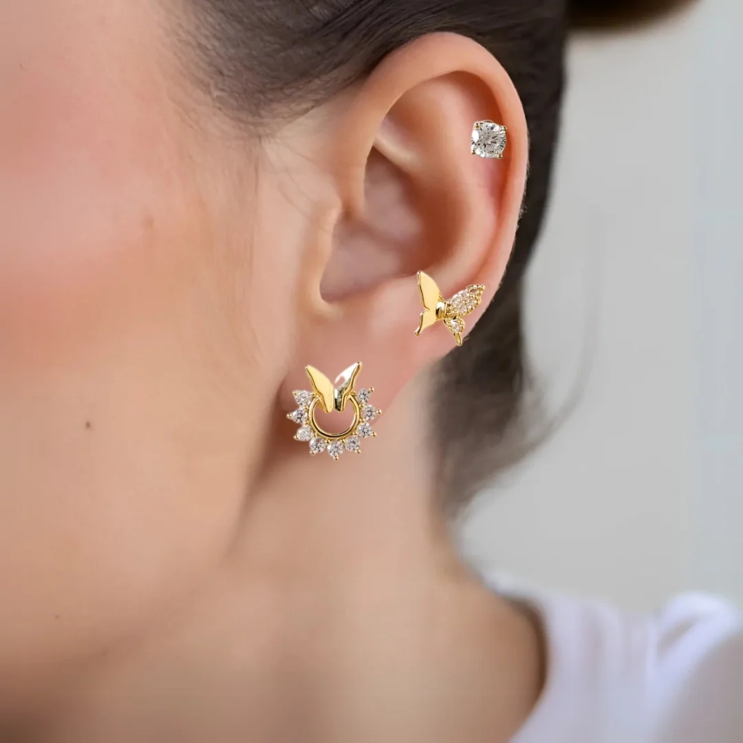 Butterfly Moon Shine Gold Studs Set Of 3 - Image 6