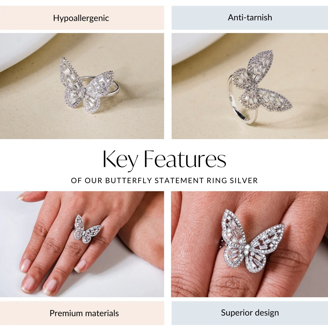 Butterfly Statement Ring Silver - Image 4