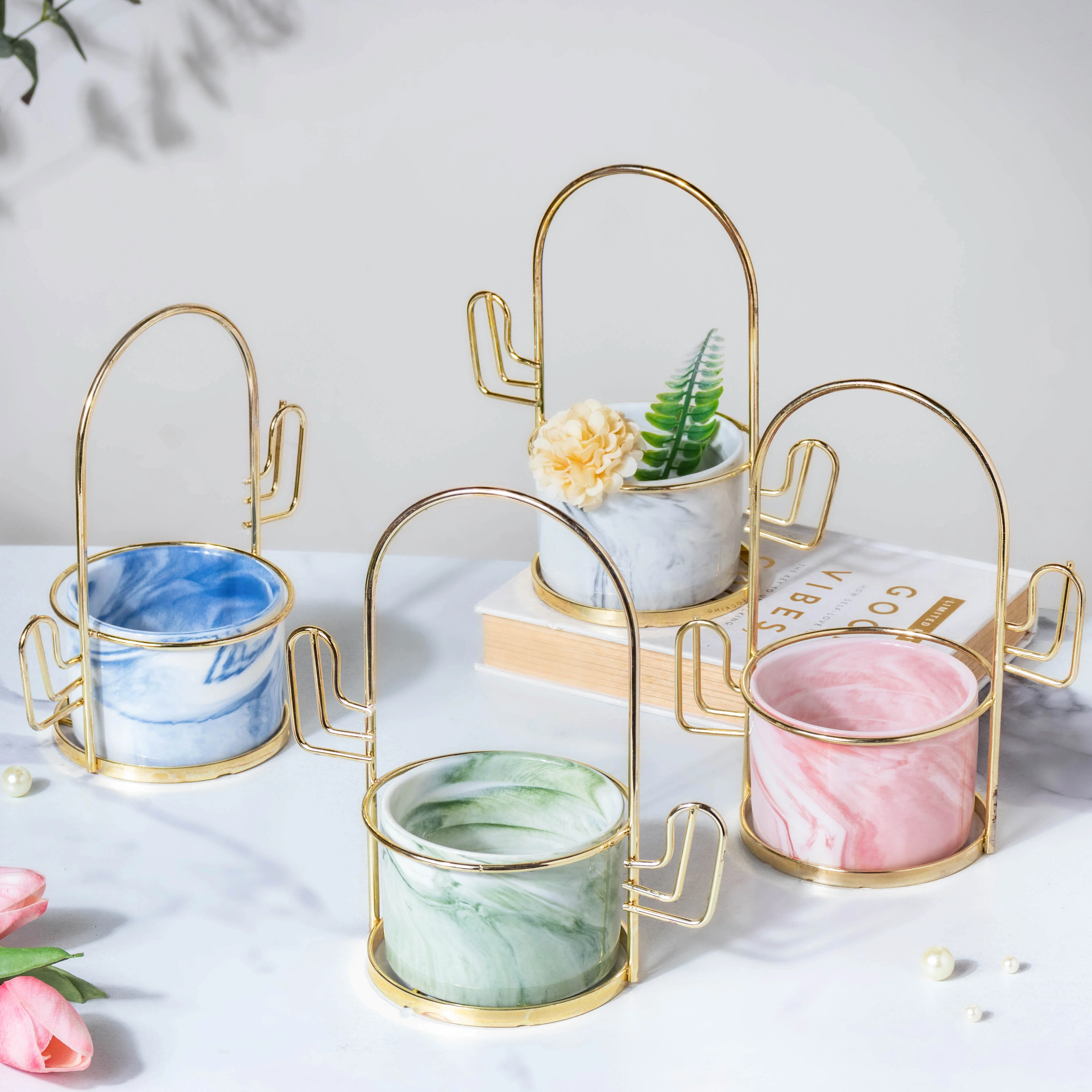 Cacti Frame Marble Ceramic Planter Grey - Image 9