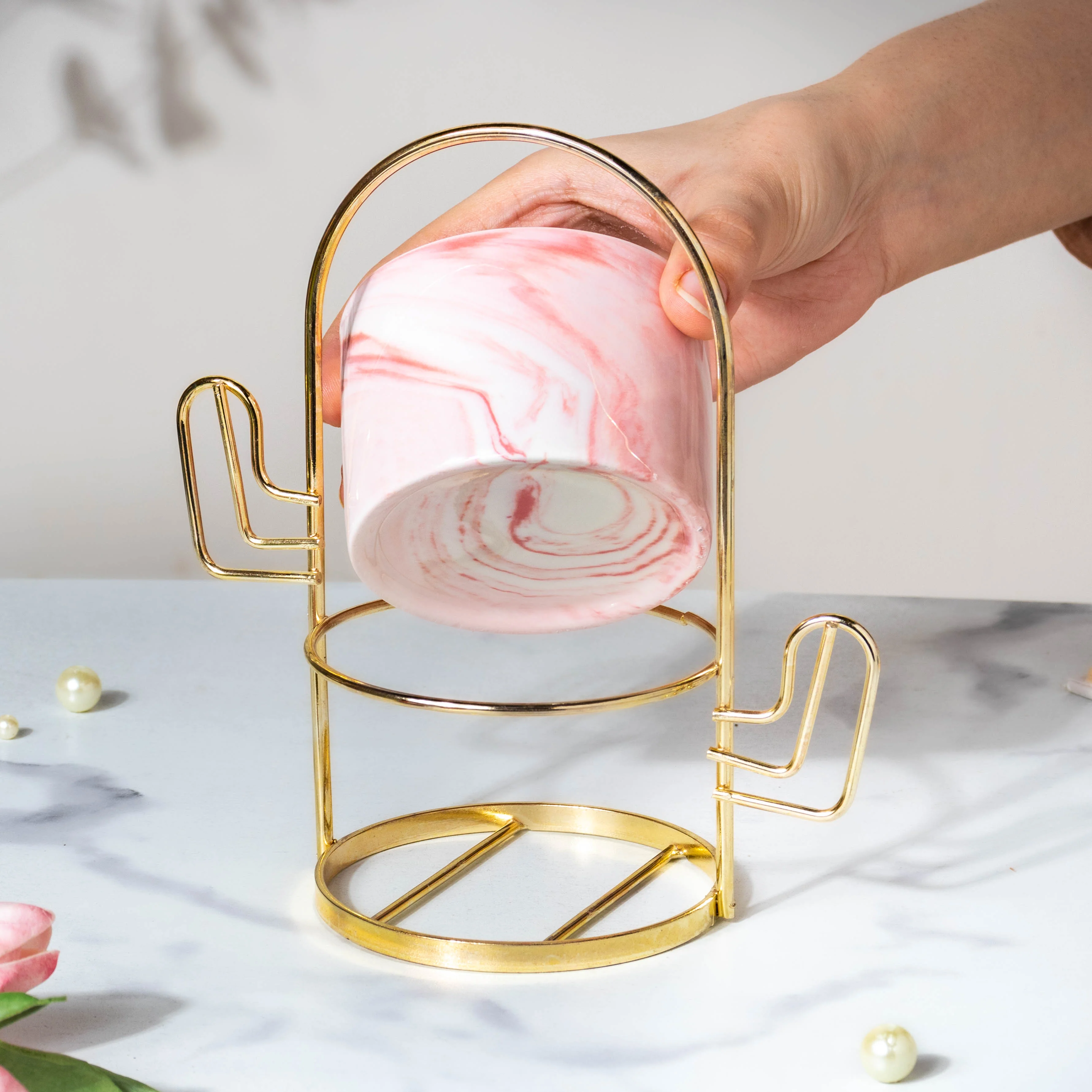 Cacti Frame Marble Ceramic Planter Pink - Image 2