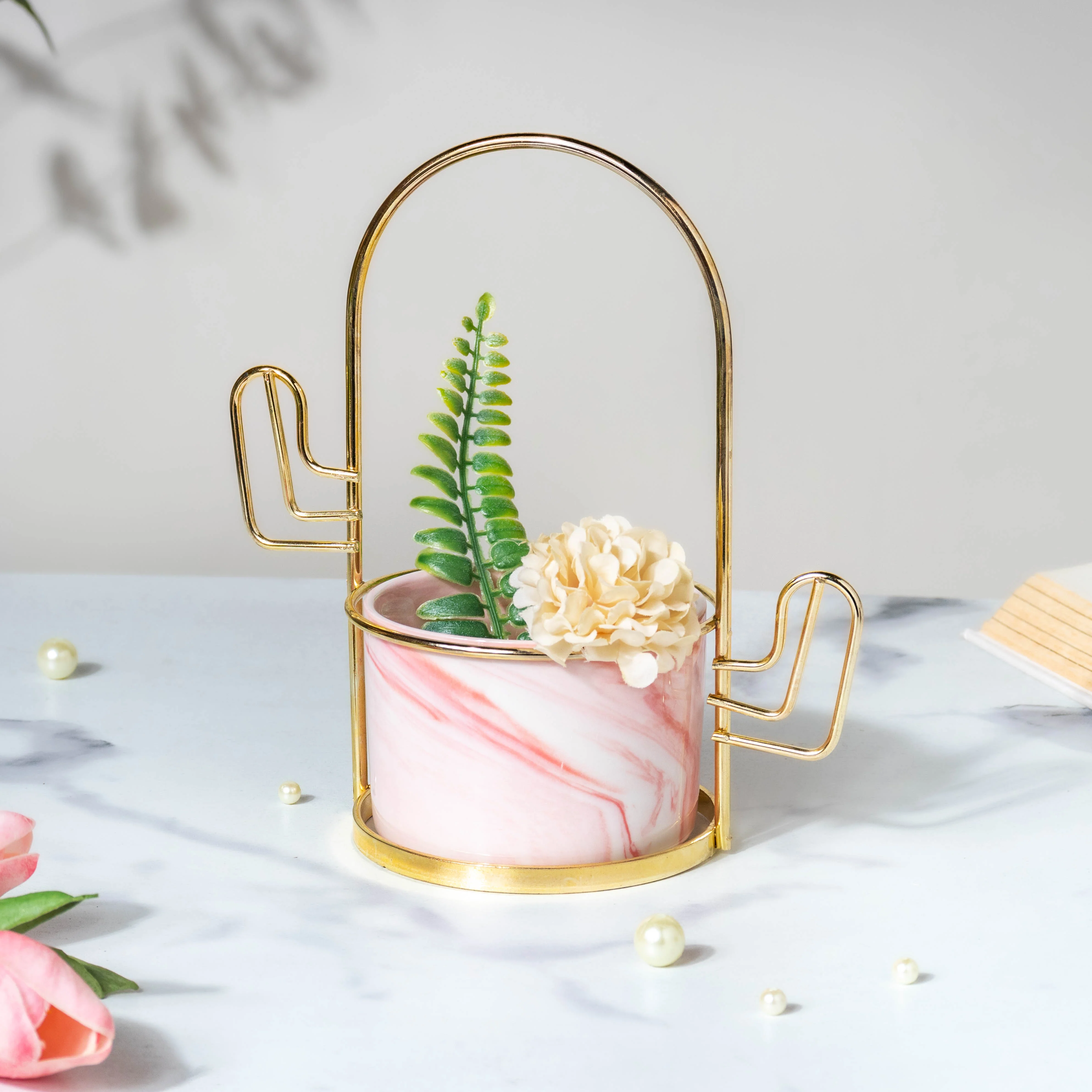 Cacti Frame Marble Ceramic Planter Pink - Image 3