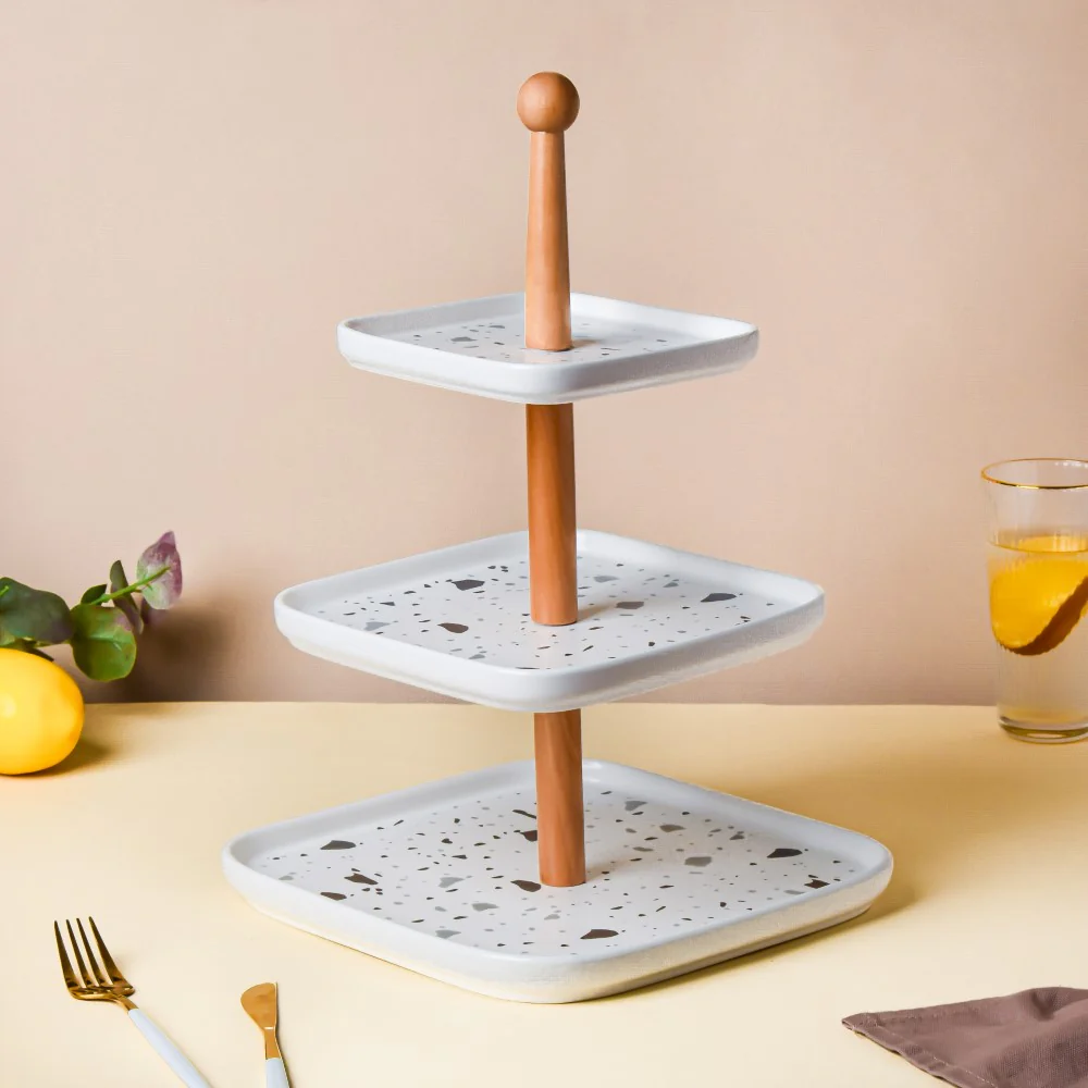 Terrazzo 3 Tier Cake Stand White And Black - Image 3