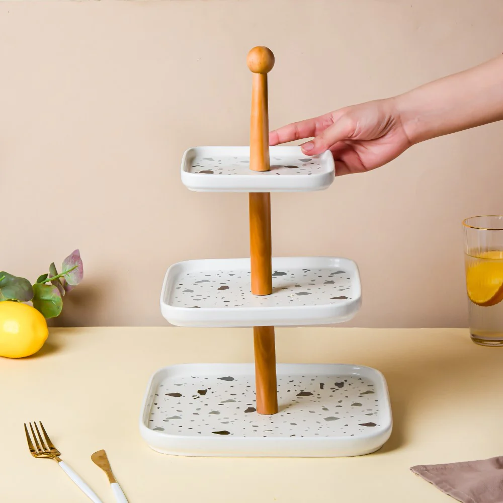 Terrazzo 3 Tier Cake Stand White And Black - Image 4