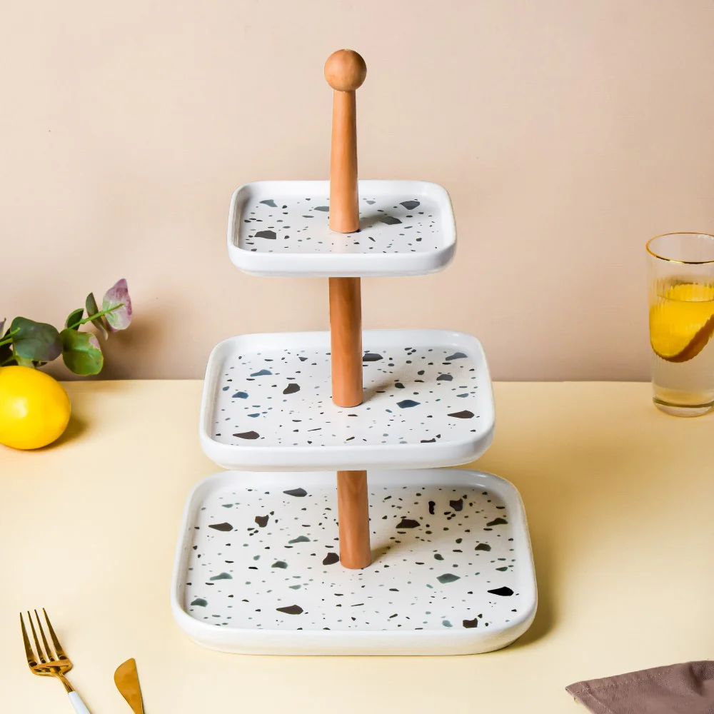 Terrazzo 3 Tier Cake Stand White And Black - Image 5