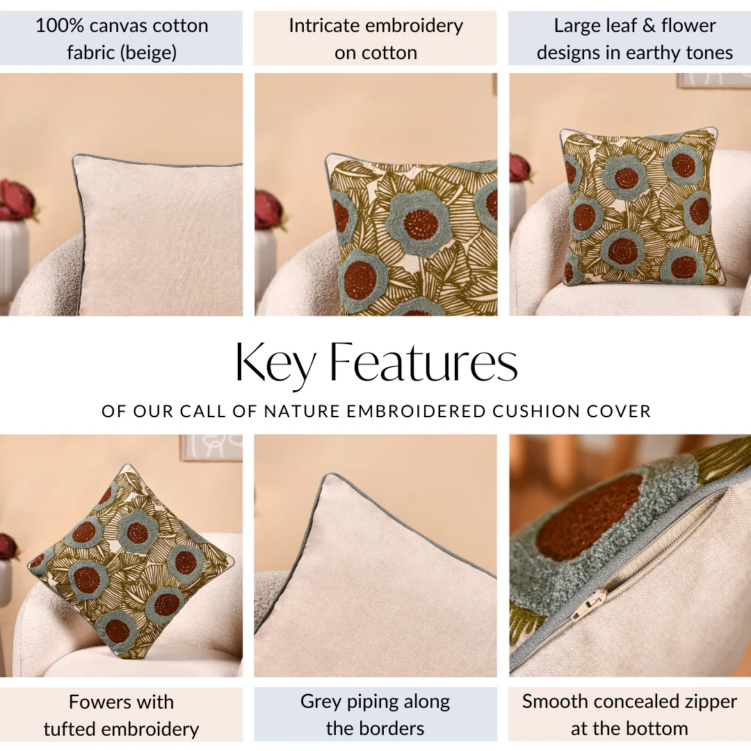 Call Of Nature Embroidered Cushion Cover 40x40cm - Image 5