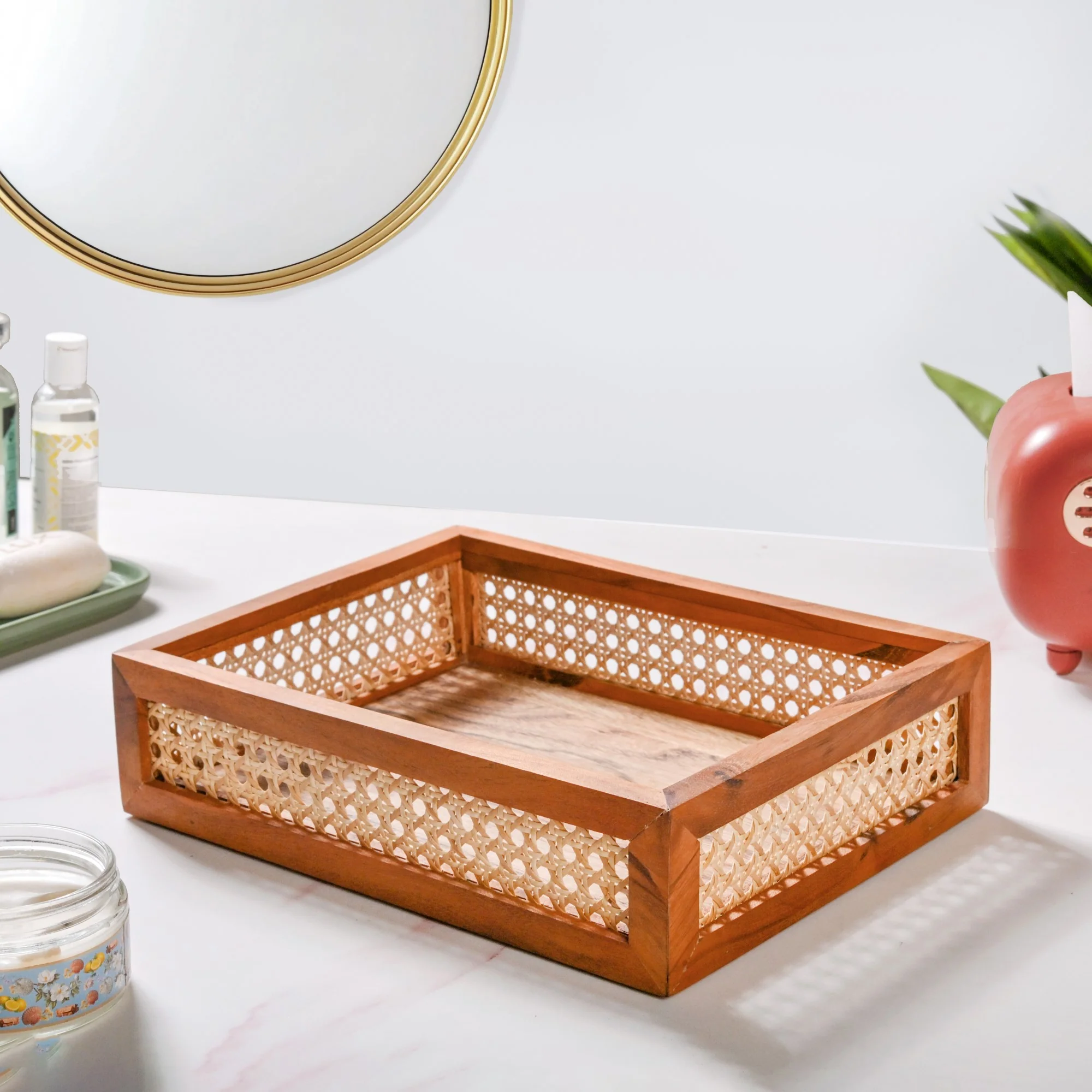 Cane Rectangular Wooden Tray - Image 6