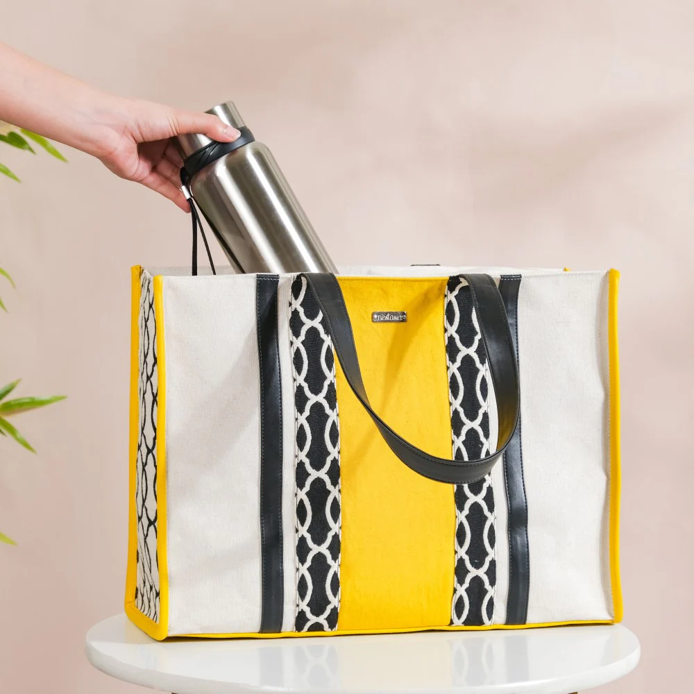 Canvas Cotton Tote Bag Yellow Large 17 X 12 Inch - Image 4