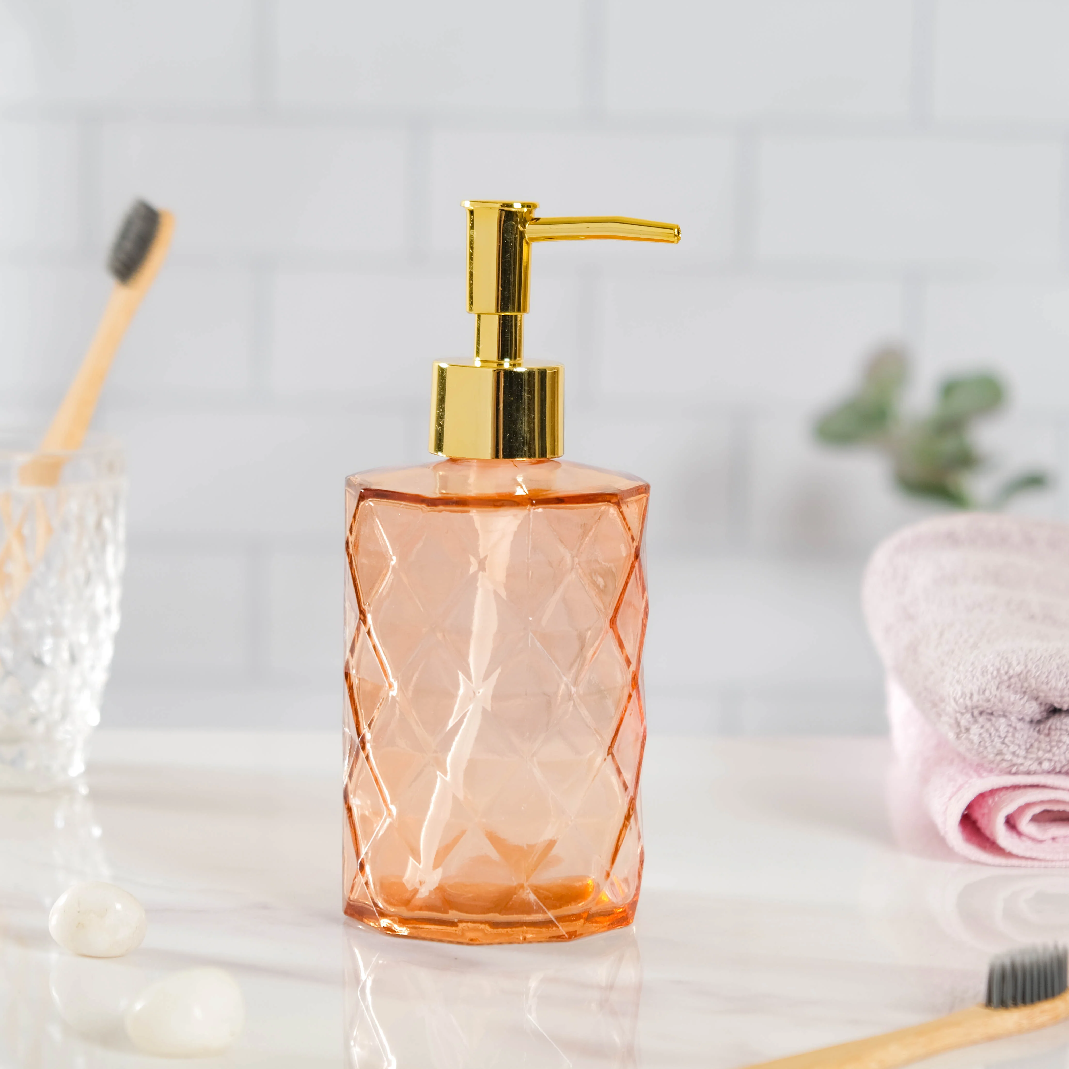Caramel Amber Textured Glass Dispenser with Nozzle - Image 4