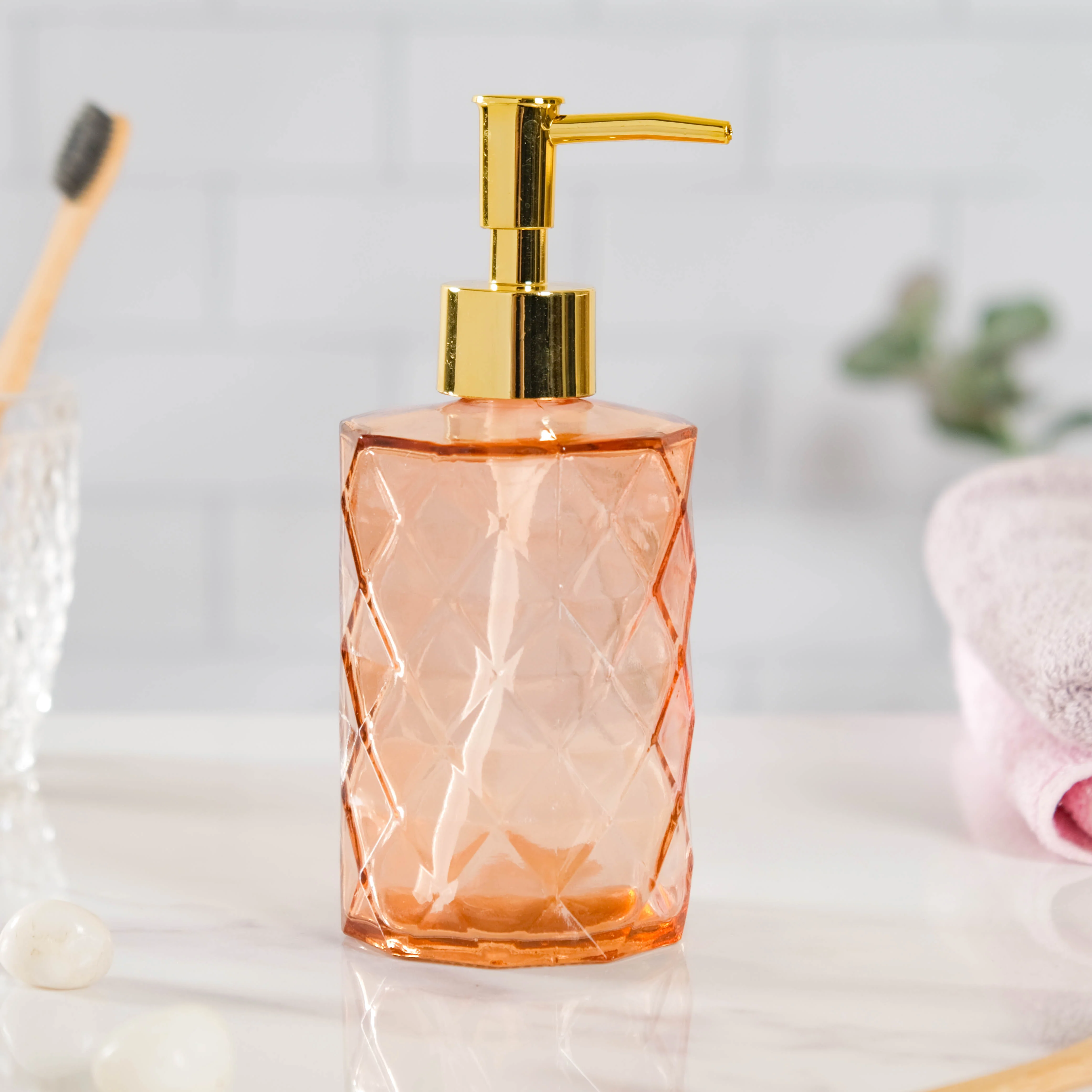 Caramel Amber Textured Glass Dispenser with Nozzle - Image 7