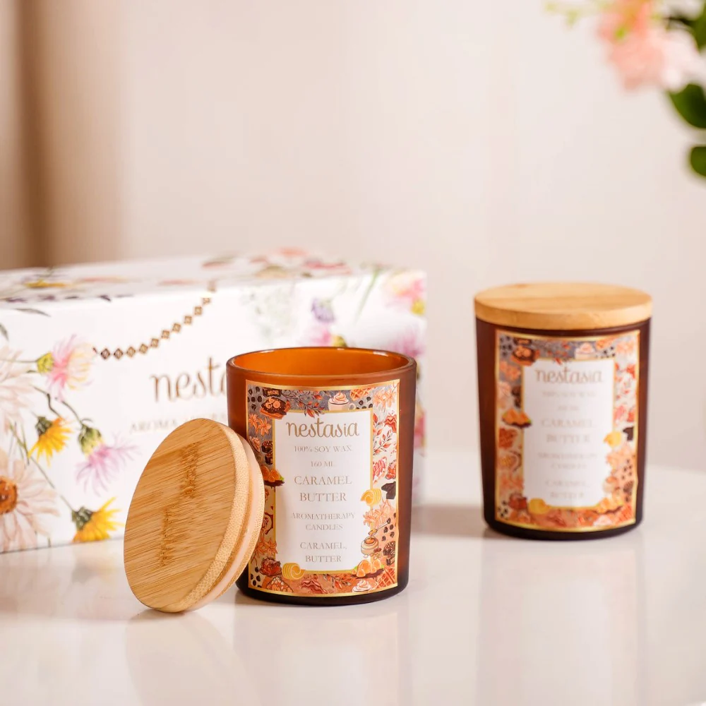 Caramel Scented Candle Jar With Lid Gift Set Of 2 - Image 3