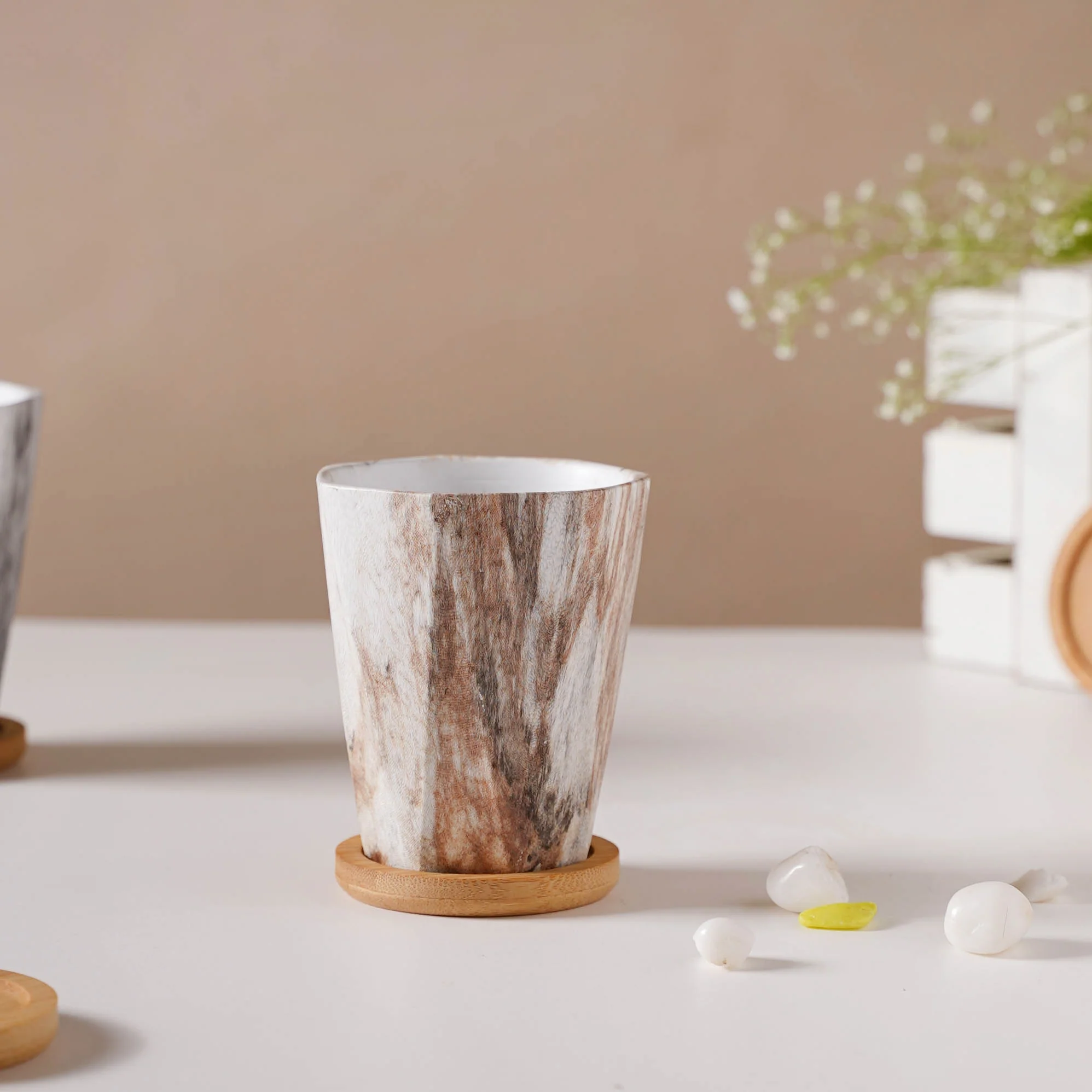 Carrara Limestone Planter With Coaster - Image 3