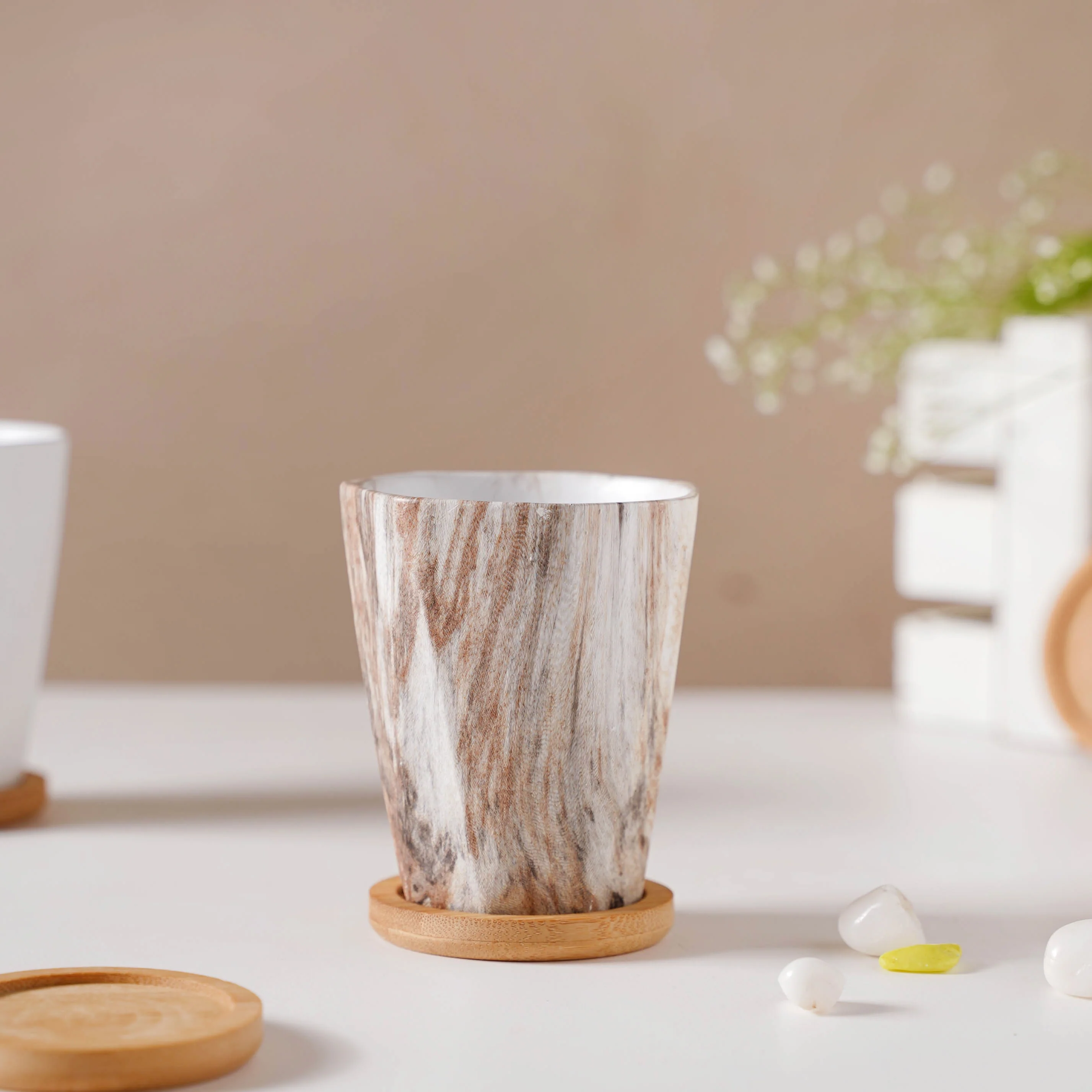 Carrara Limestone Planter With Coaster - Image 4