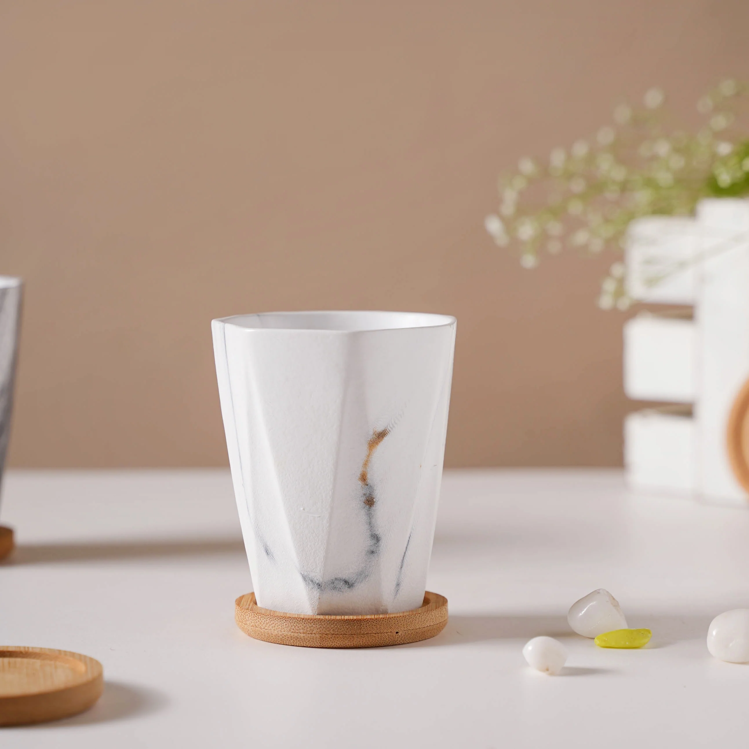 Carrara Marble Planter With Coaster - Image 3